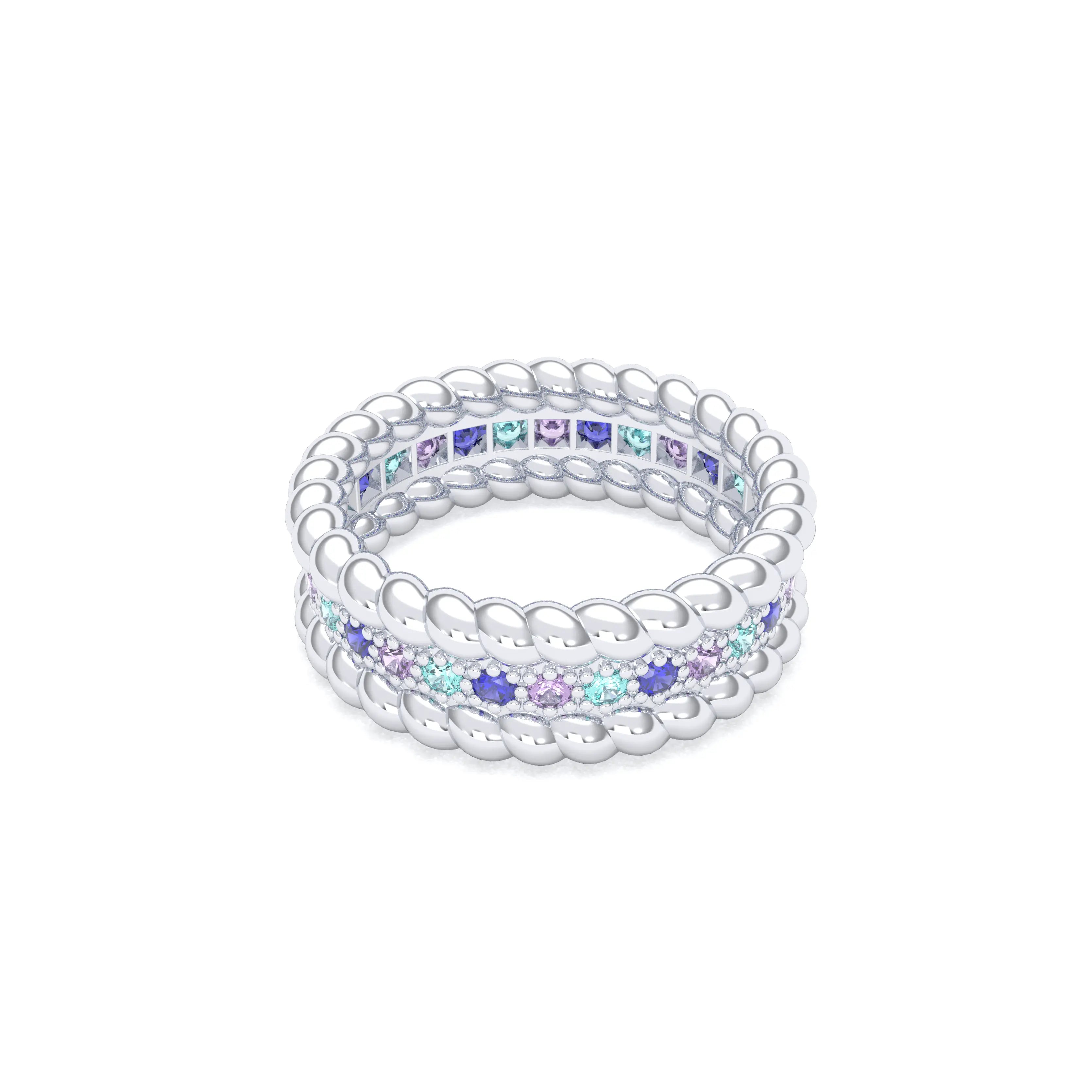 Bague Olympe torsadée en or blanc 18 carats, pierres fines et précieuses