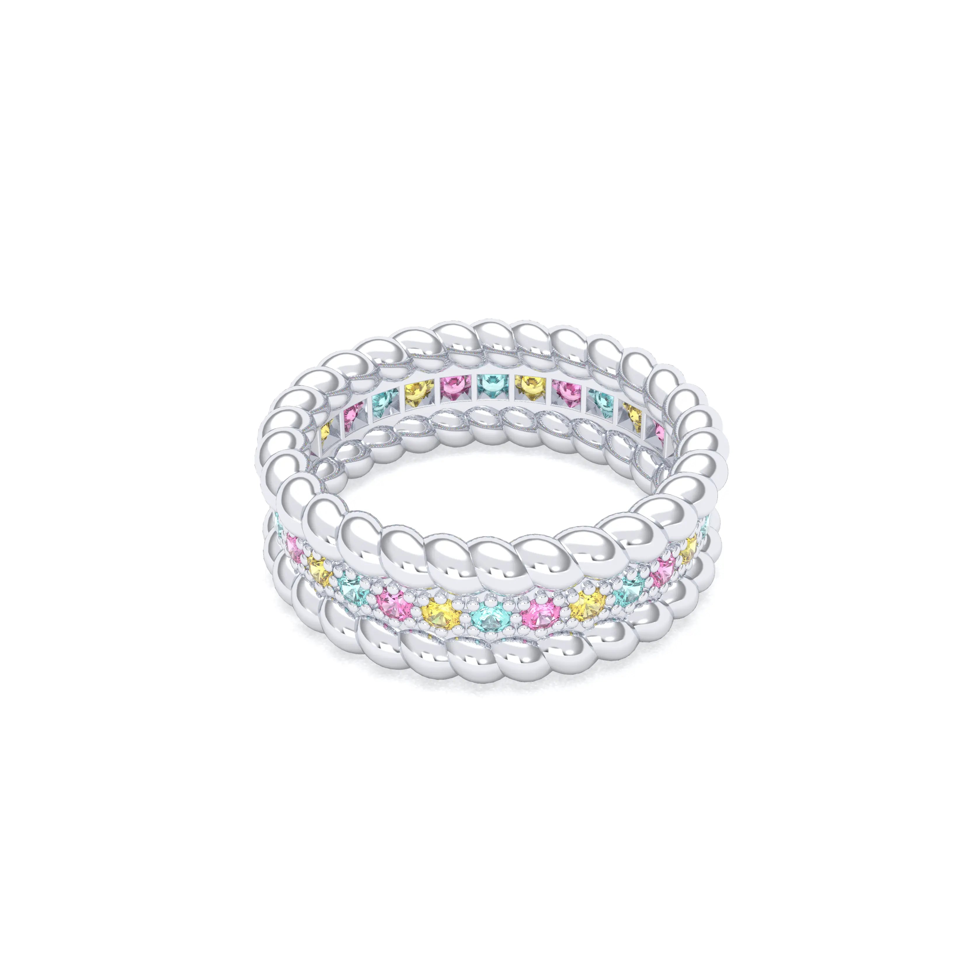 Bague Olympe torsadée en or blanc 18 carats, pierres fines et précieuses