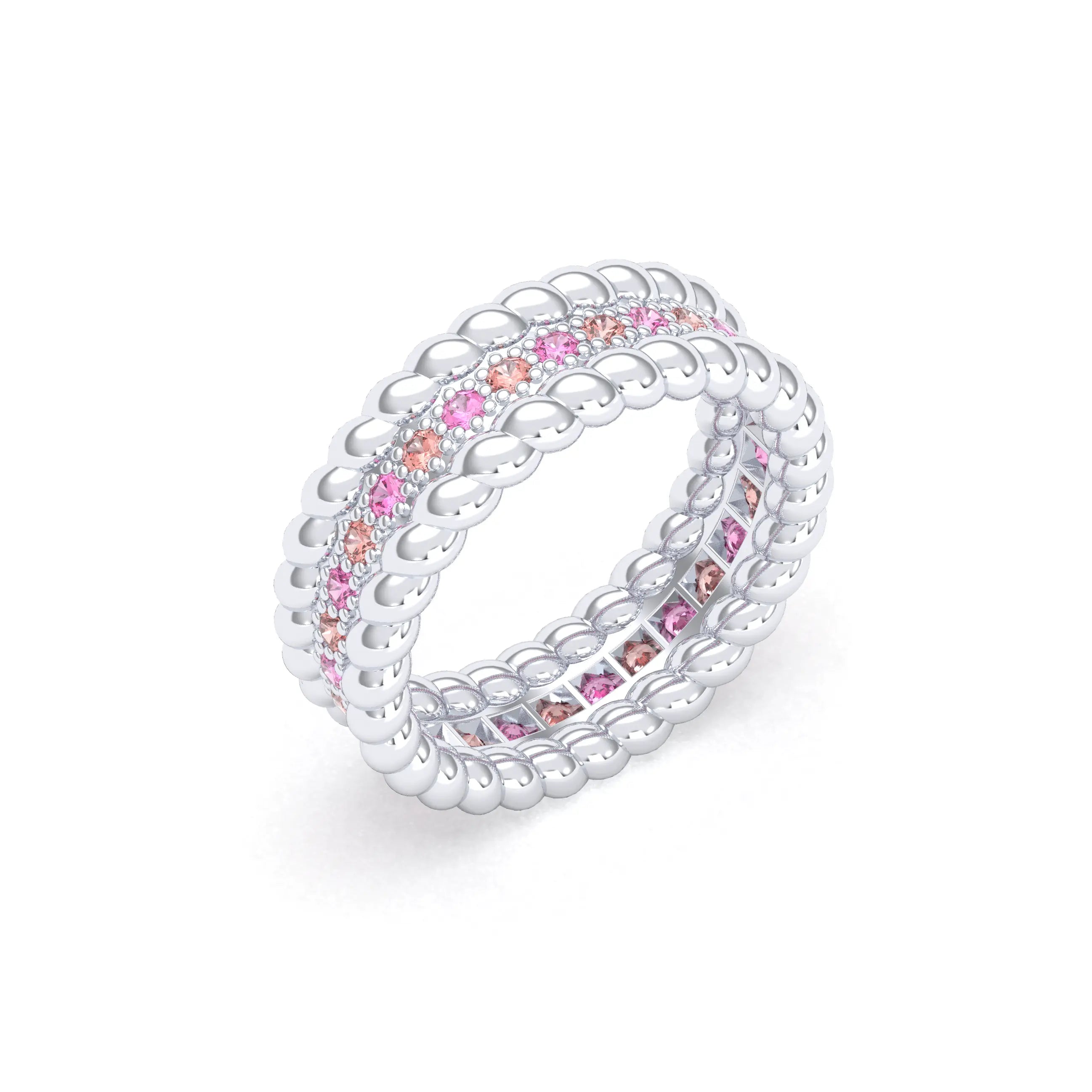 Bague Olympe en Or Blanc 18 Carats et Pierres Précieuses Saphir rose - Saphir pêche