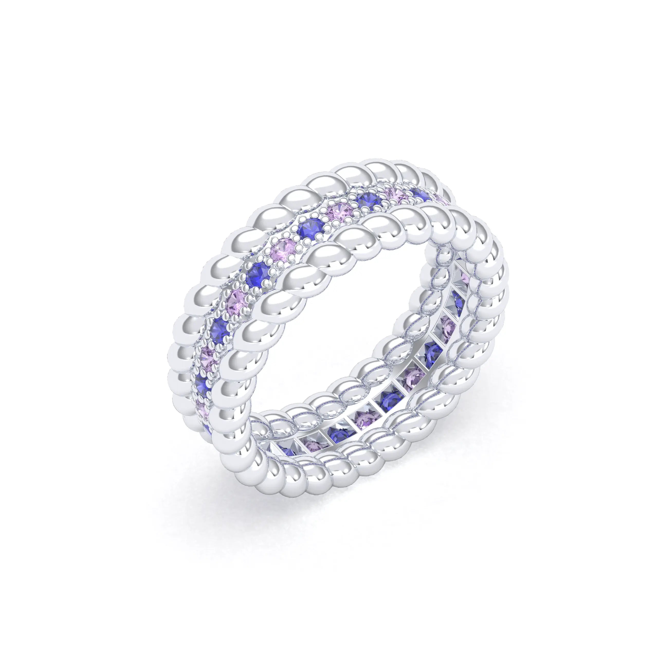 Bague Olympe en Or Blanc 18 Carats et Pierres Précieuses Saphir bleu - Saphir violet