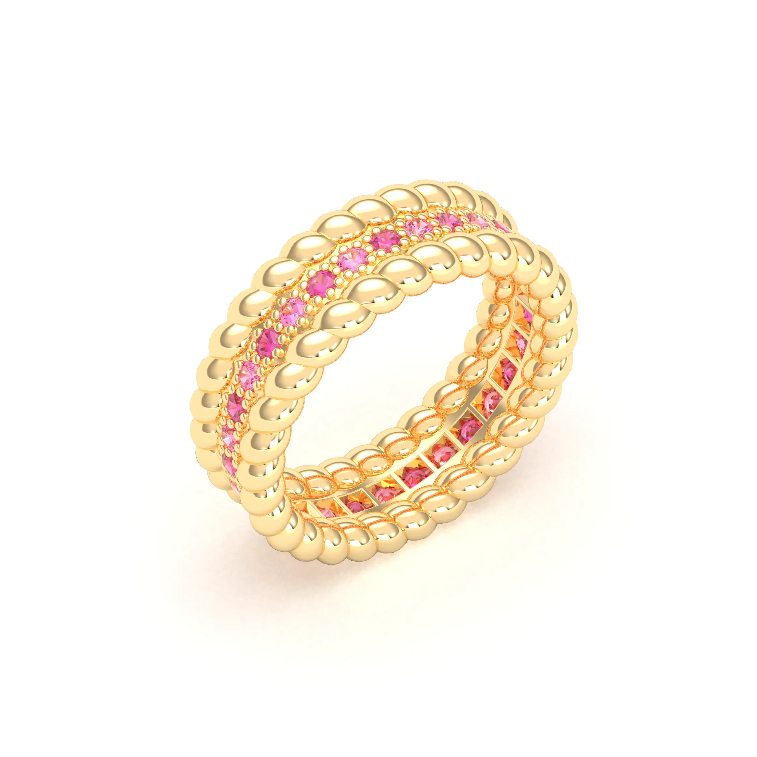 Bague Olympe en Or Jaune 18 Carats et Pierres Précieuses Saphir rose - Rubis