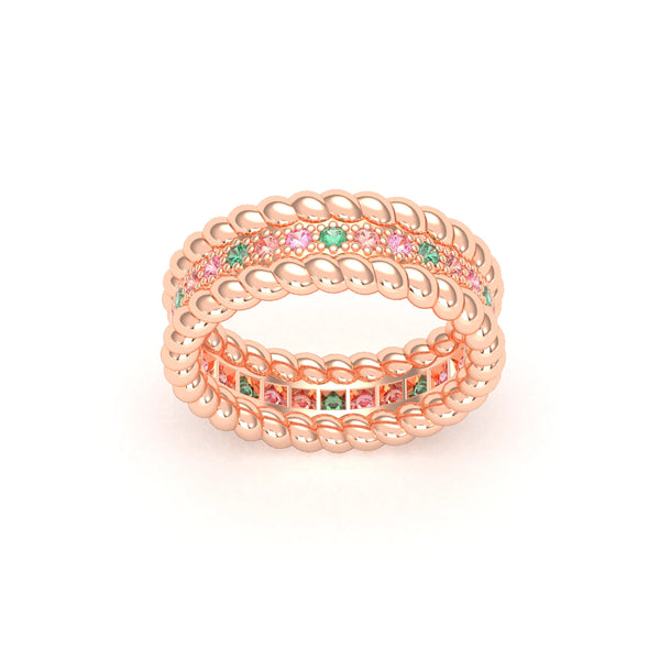 Bague Olympe torsadée en or rose 18 carats, pierres fines et précieuses, autre vue