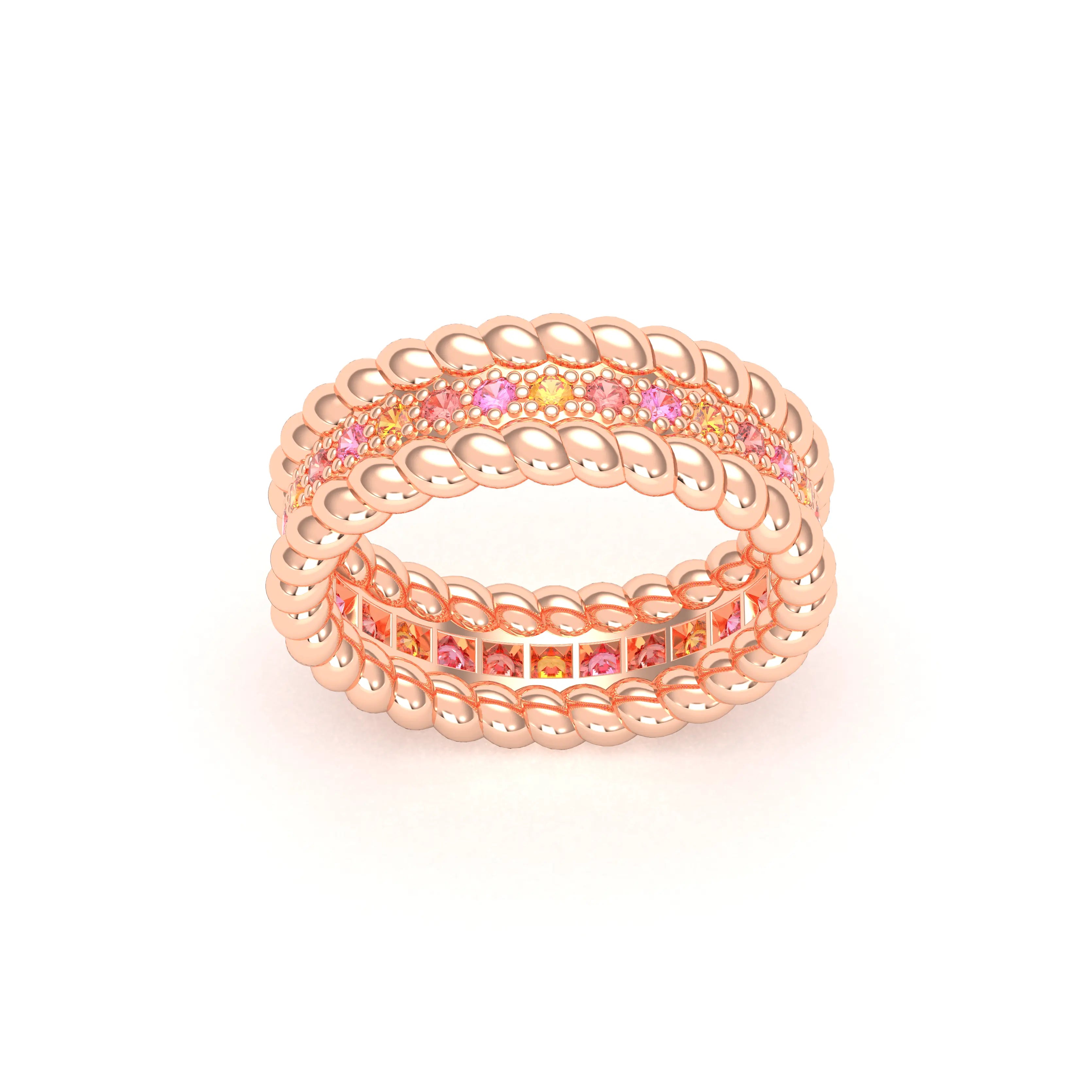 Bague Olympe torsadée en or rose 18 carats, pierres fines et précieuses