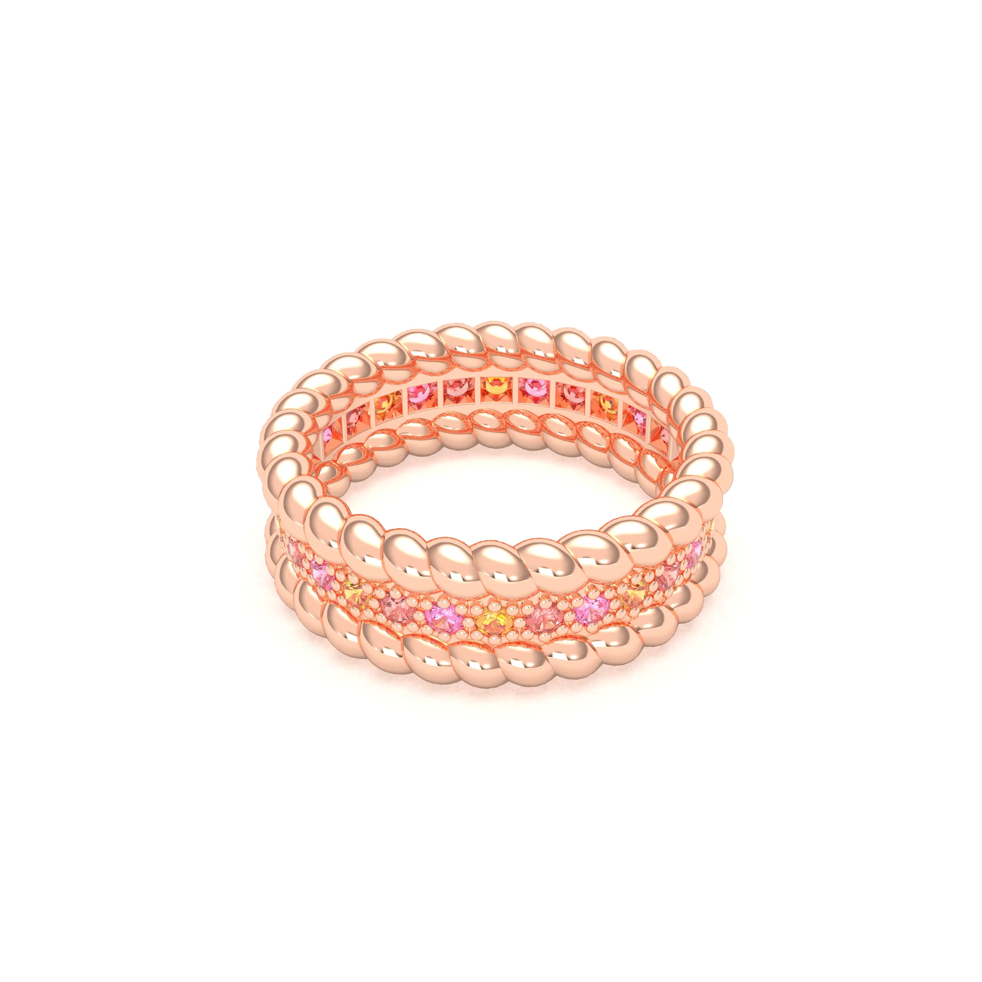 Bague Olympe torsadée en or rose 18 carats, pierres fines et précieuses
