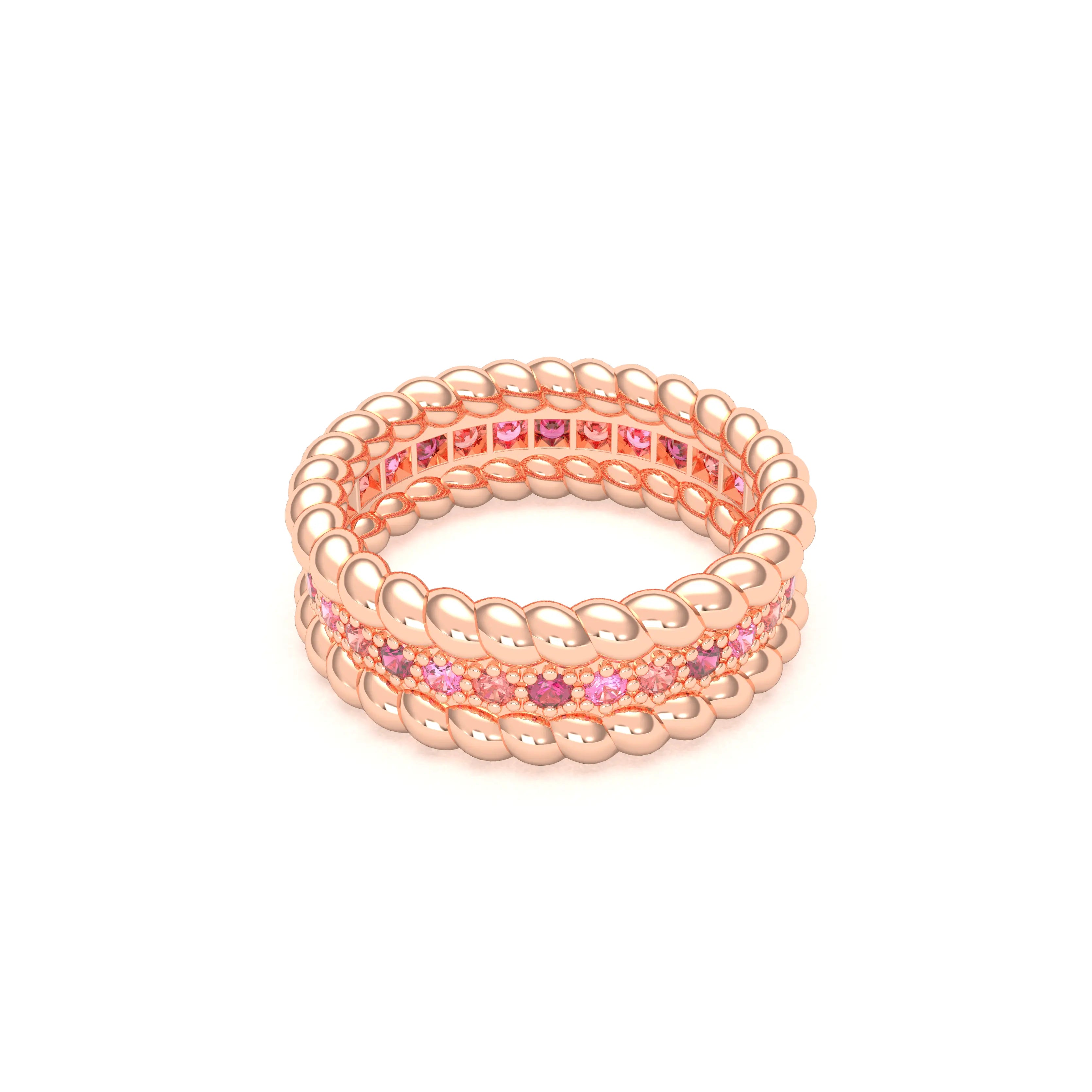 Bague Olympe torsadée en or rose 18 carats, pierres fines et précieuses
