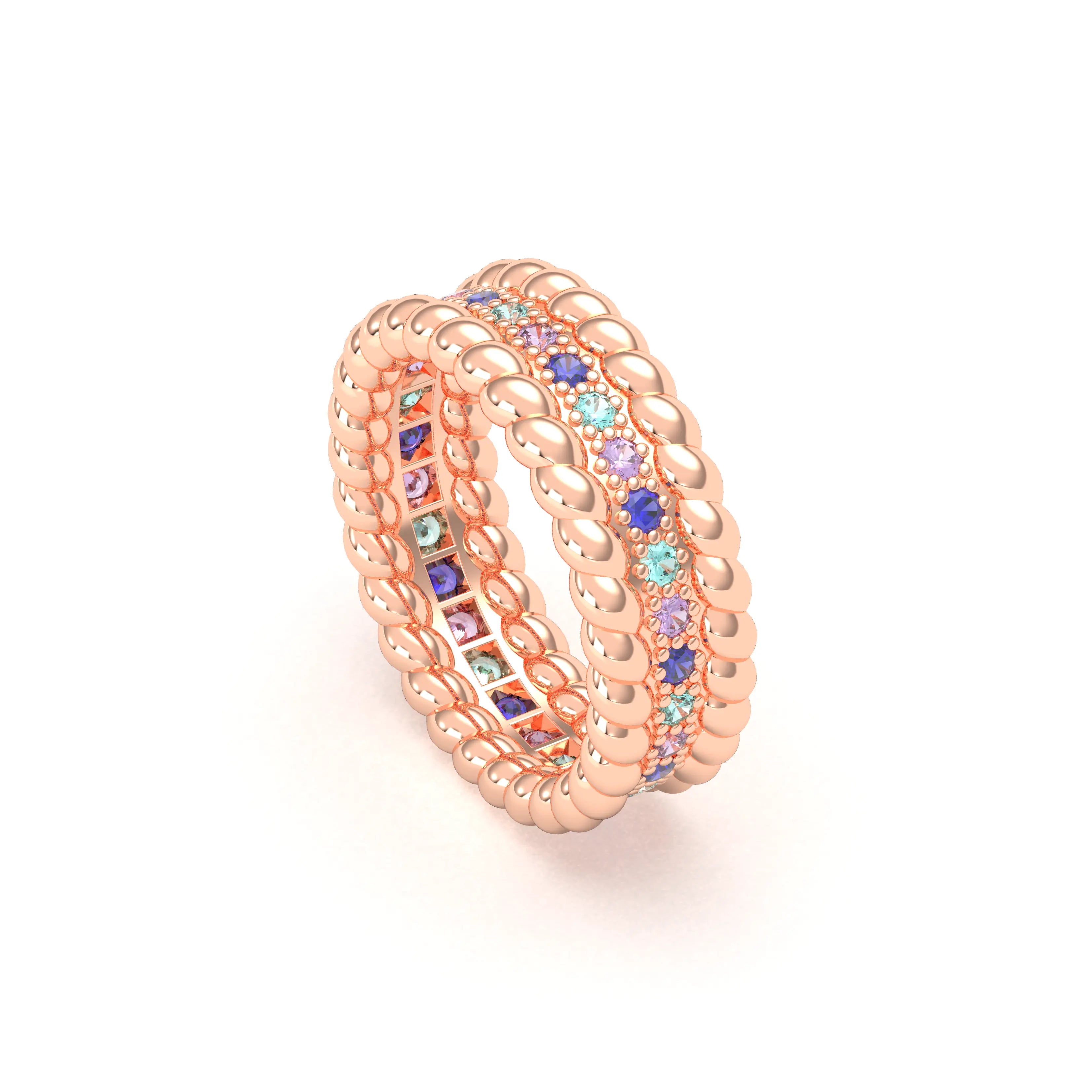 Bague Olympe torsadée en or rose 18 carats, pierres fines et précieuses