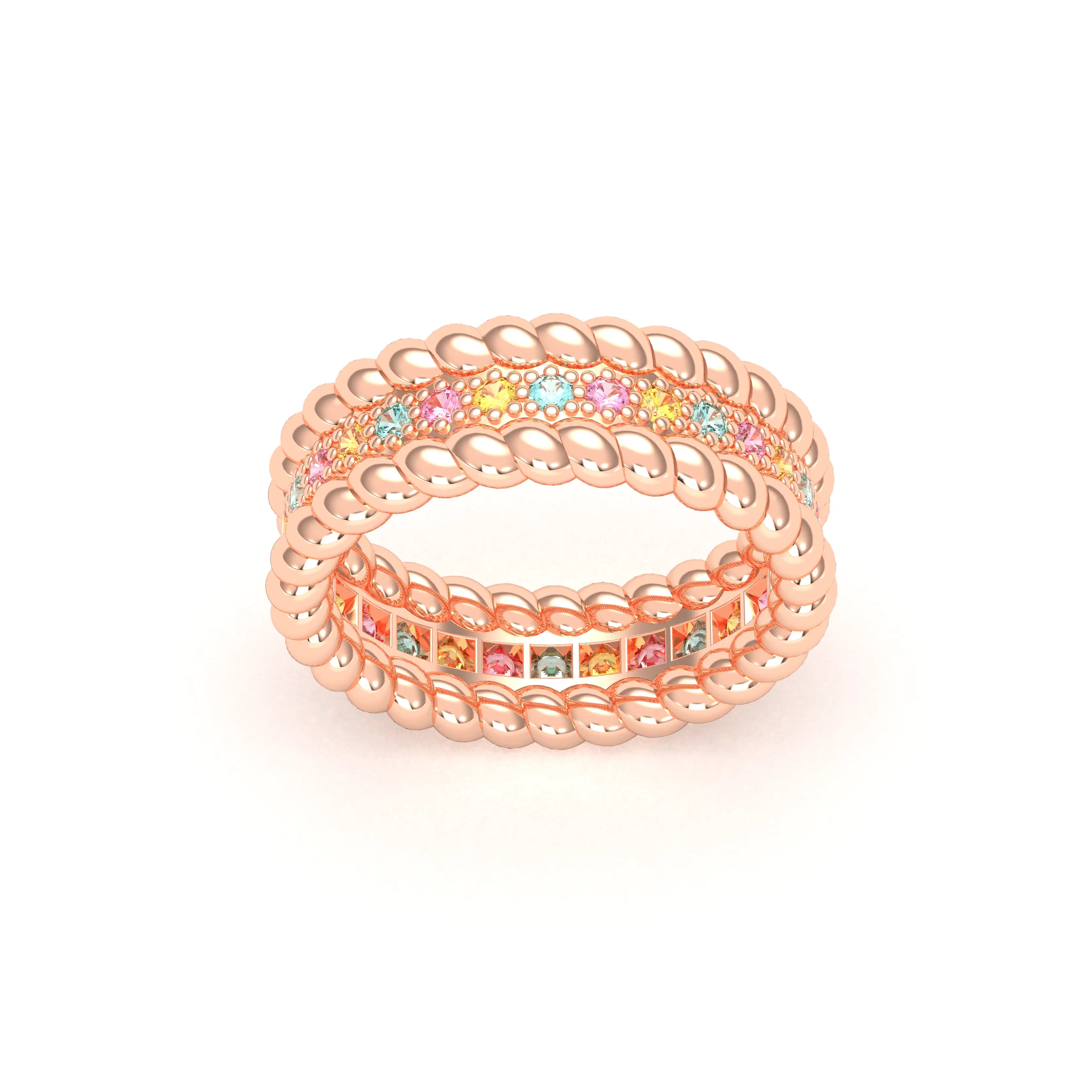 Bague Olympe torsadée en or rose 18 carats, pierres fines et précieuses