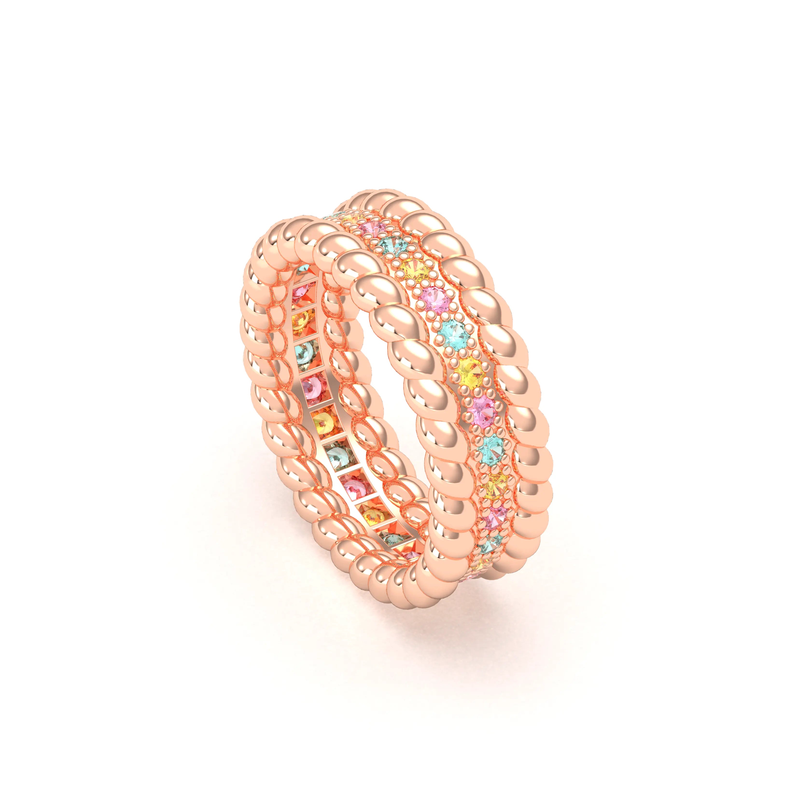 Bague Olympe torsadée en or rose 18 carats, pierres fines et précieuses
