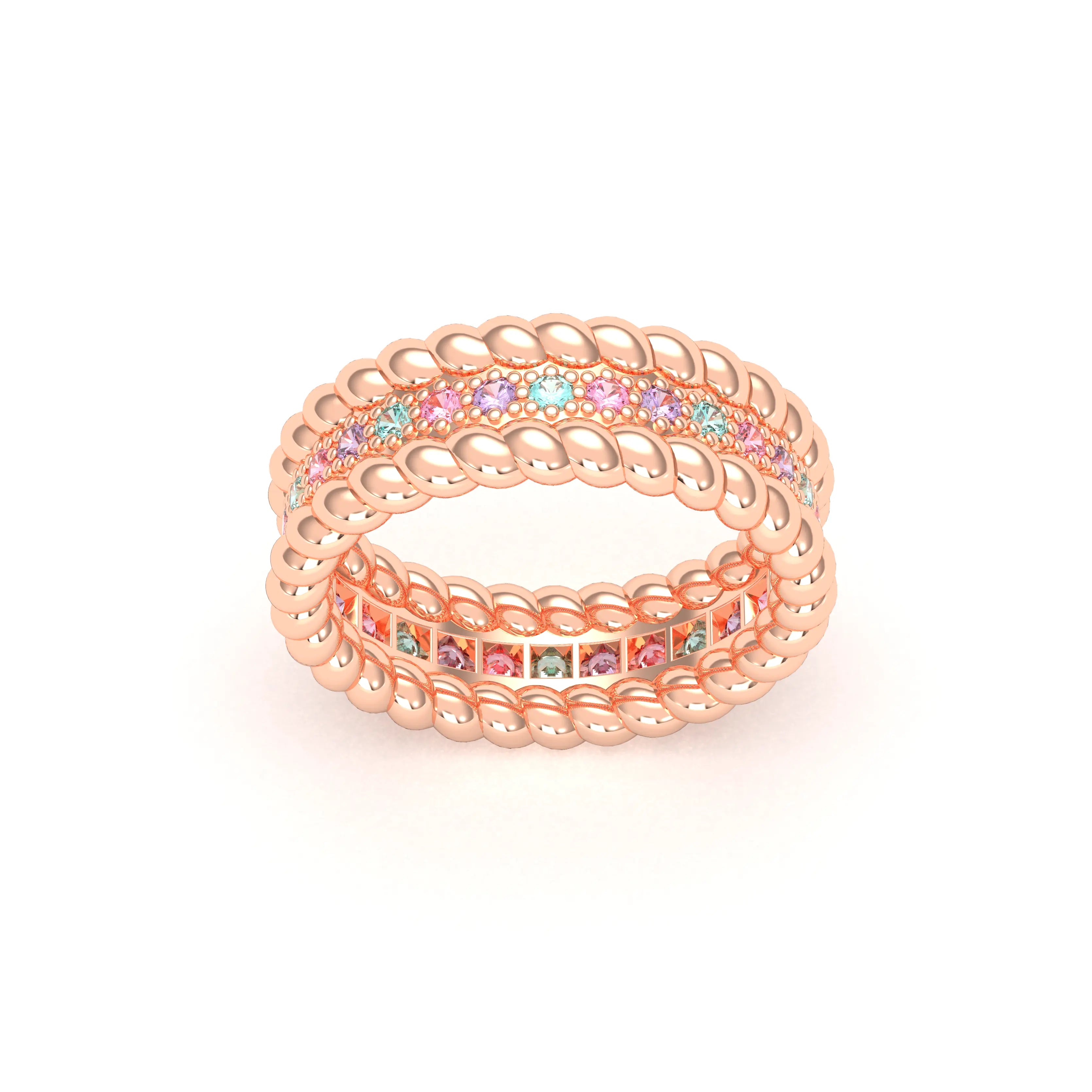 Bague Olympe torsadée en or rose 18 carats, pierres fines et précieuses