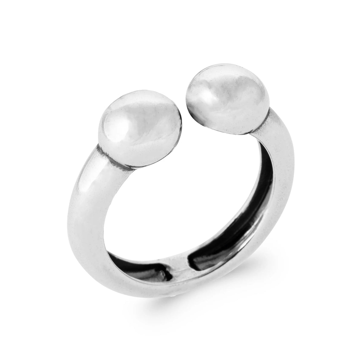 Bague ouverte à deux boules en argent 925 homme