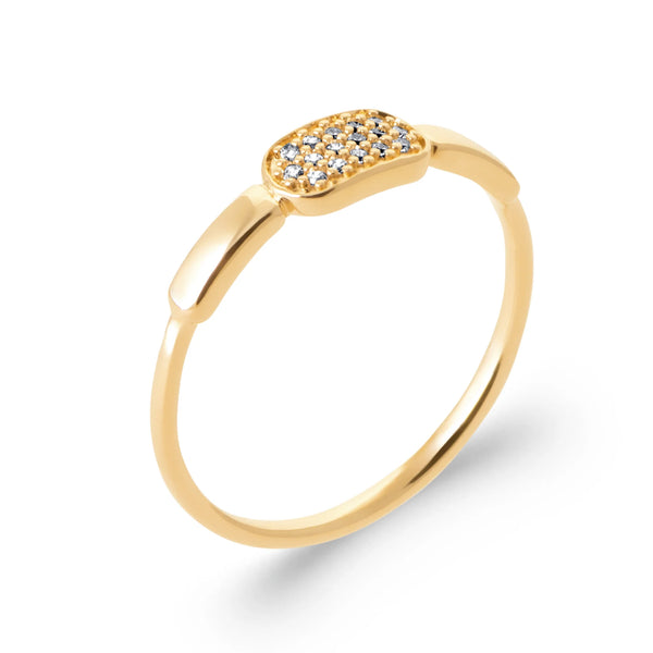Bague plaque rectangulaire pavée de zircons en plaqué or