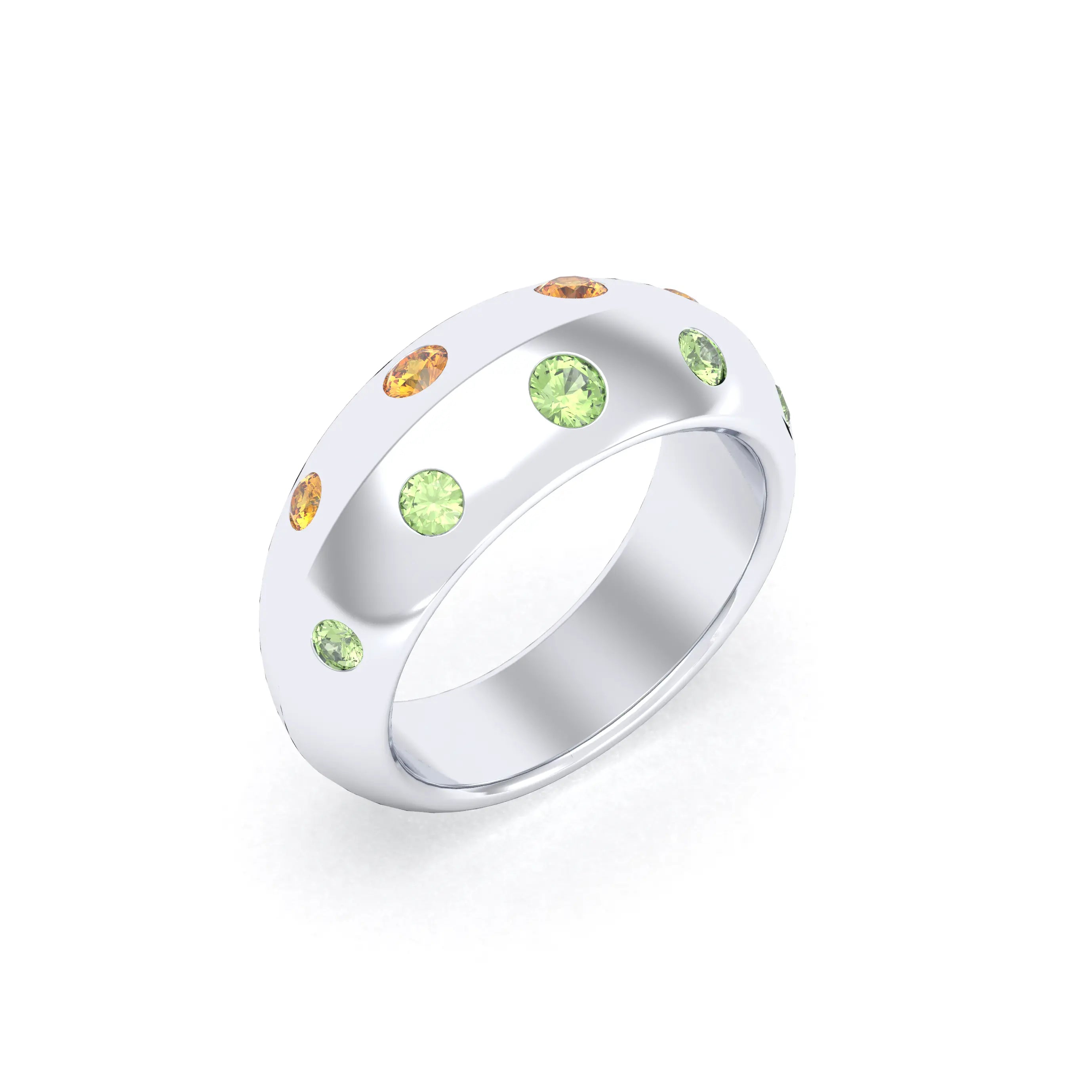 Bague Sabrina Biseautée Argent 950 – Pierres Fines en Double Rangée au choix Péridots - Citrines