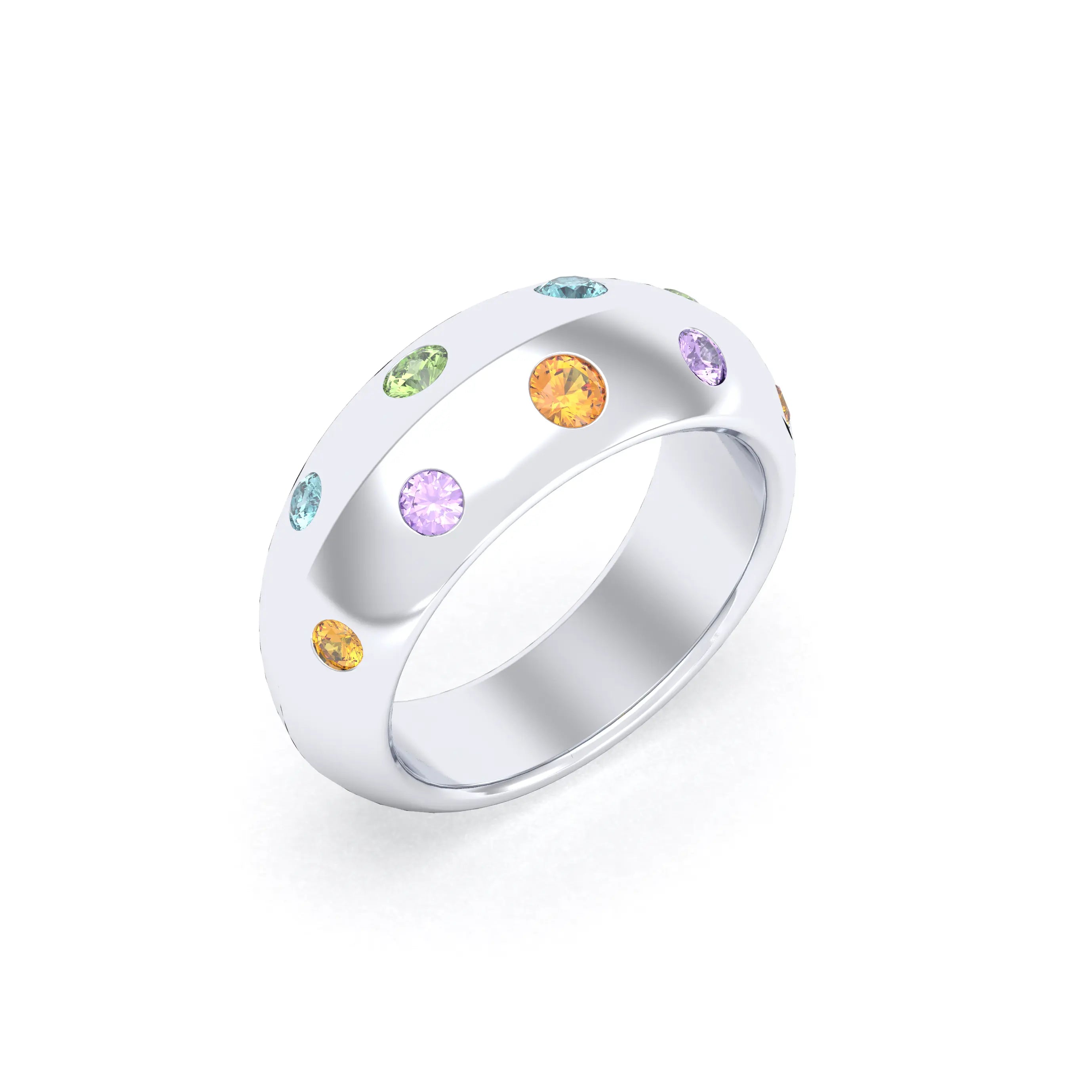 Bague Sabrina Biseautée Argent 950 – Harmonie Multicolore de Pierres Fines Citrine