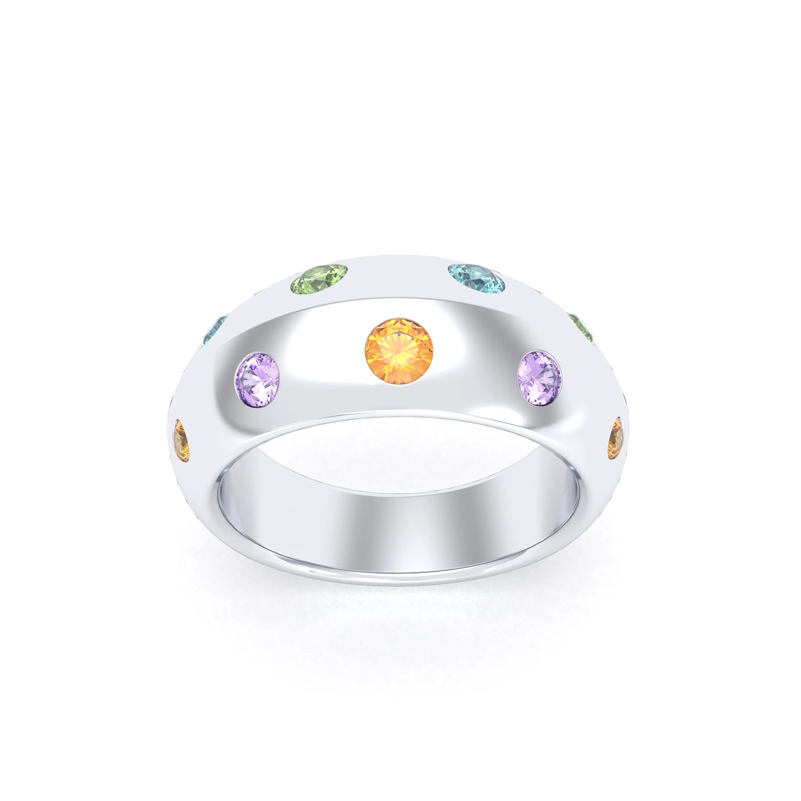 Bague Sabrina Biseautée Argent 950 – Harmonie Multicolore de Pierres Fines