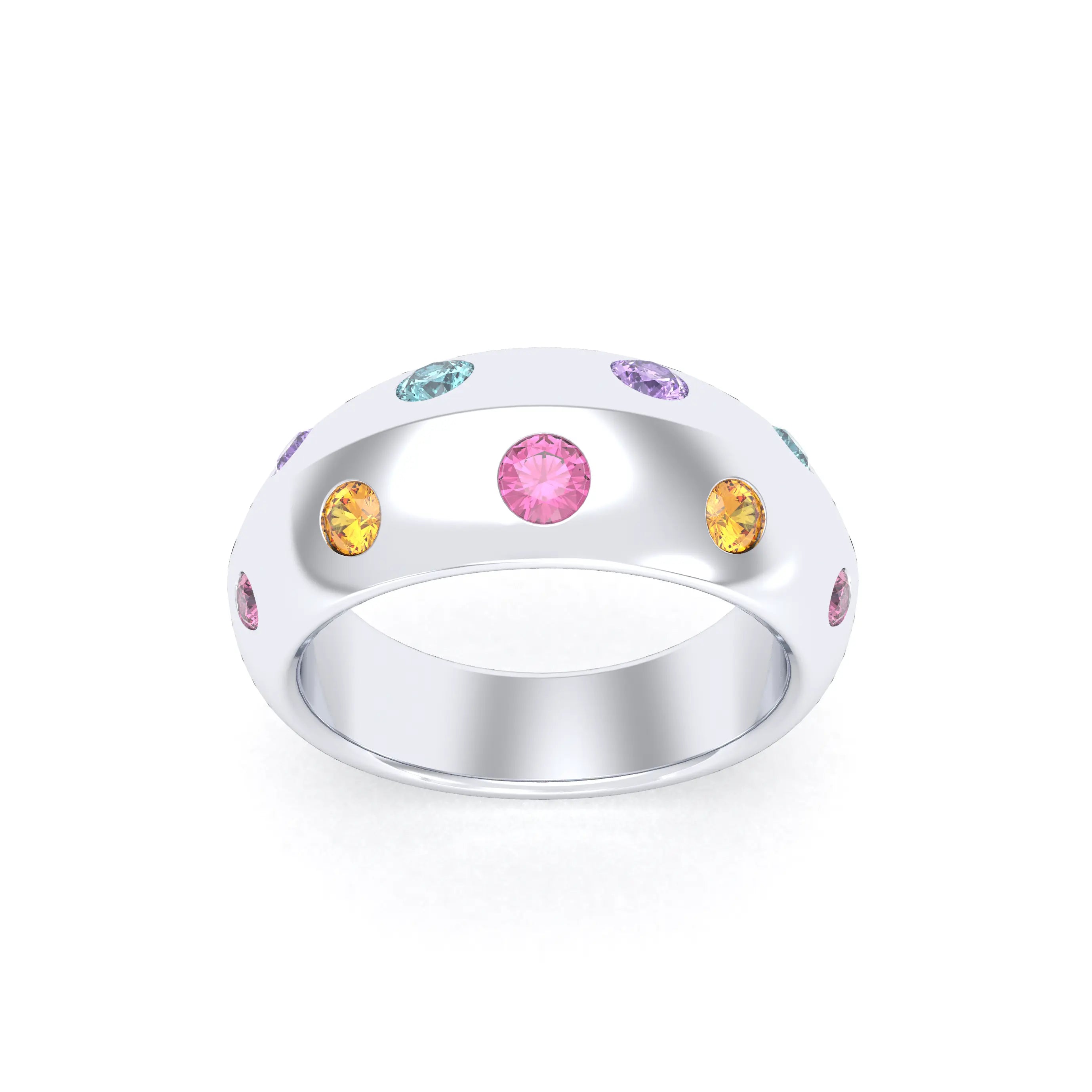 Bague Sabrina Biseautée Argent 950 – Harmonie Multicolore de Pierres Fines