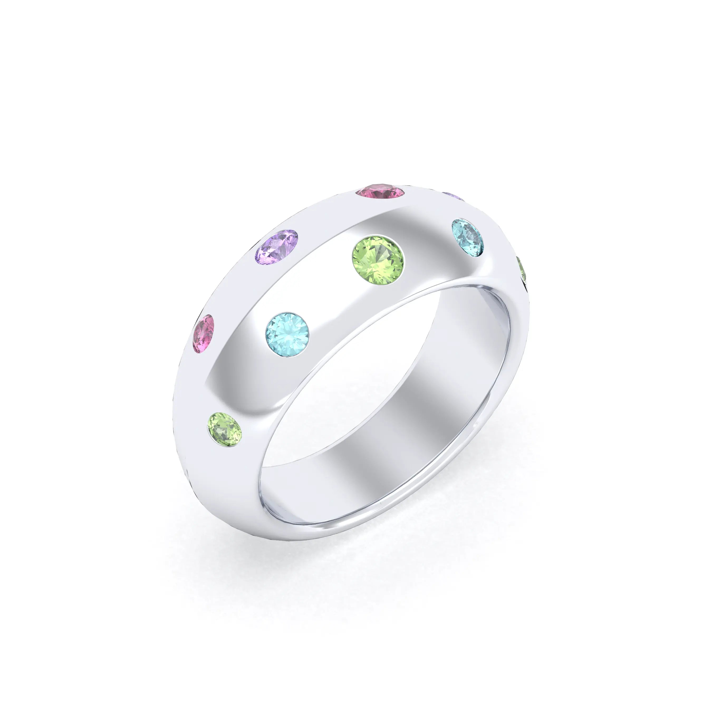Bague Sabrina Biseautée Argent 950 – Harmonie Multicolore de Pierres Fines Péridot