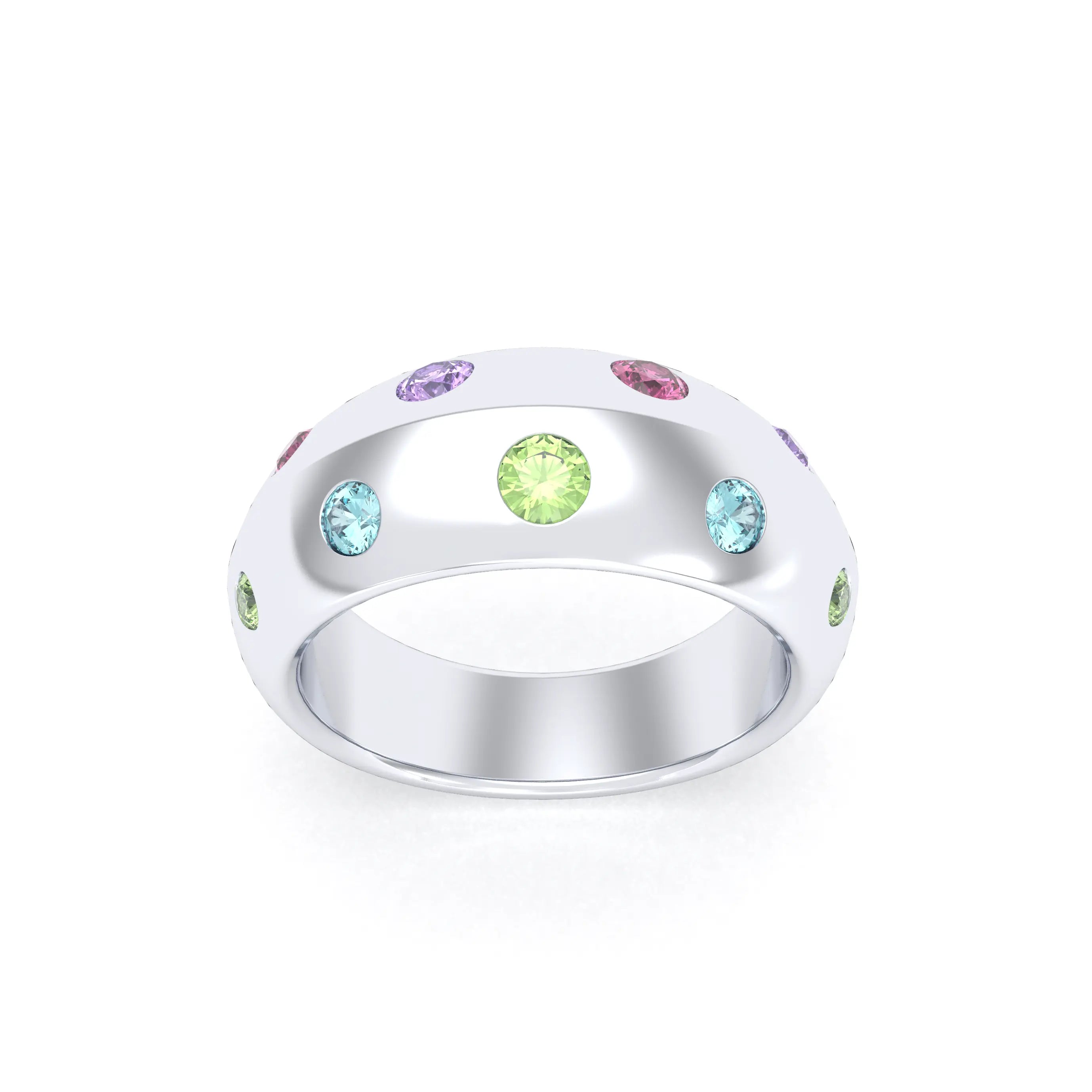 Bague Sabrina Biseautée Argent 950 – Harmonie Multicolore de Pierres Fines