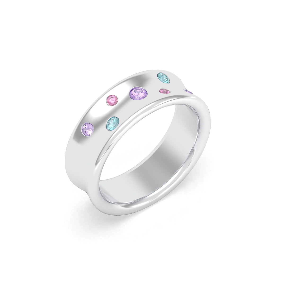 Bague Sabrina Incurvée en argent 950, sept pierres fines en dégradé Améthyste