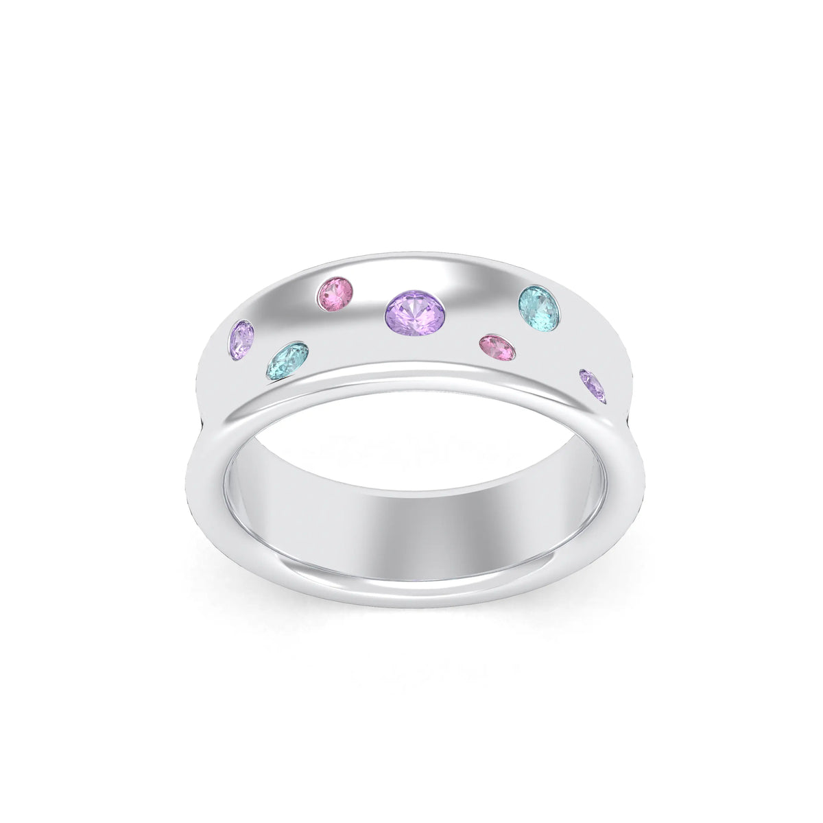 Bague Sabrina Incurvée en argent 950, sept pierres fines en dégradé