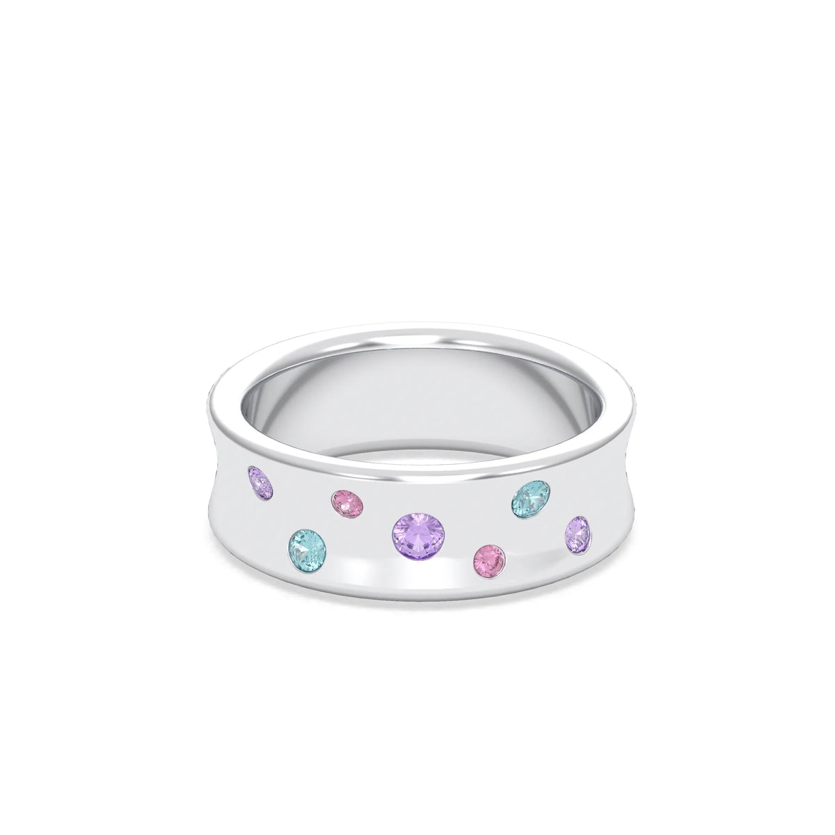 Bague Sabrina Incurvée en argent 950, sept pierres fines en dégradé