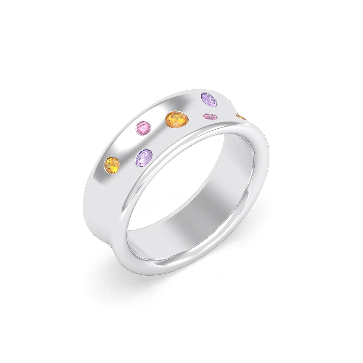 Bague Sabrina Incurvée en argent 950, sept pierres fines en dégradé Citrine