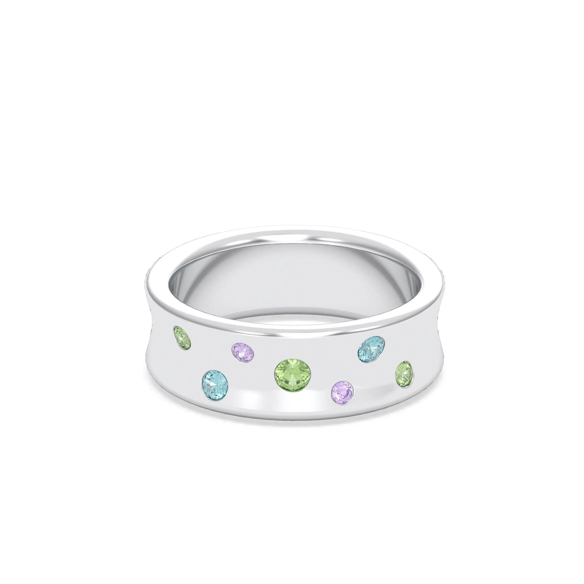 Bague Sabrina Incurvée en argent 950, sept pierres fines en dégradé