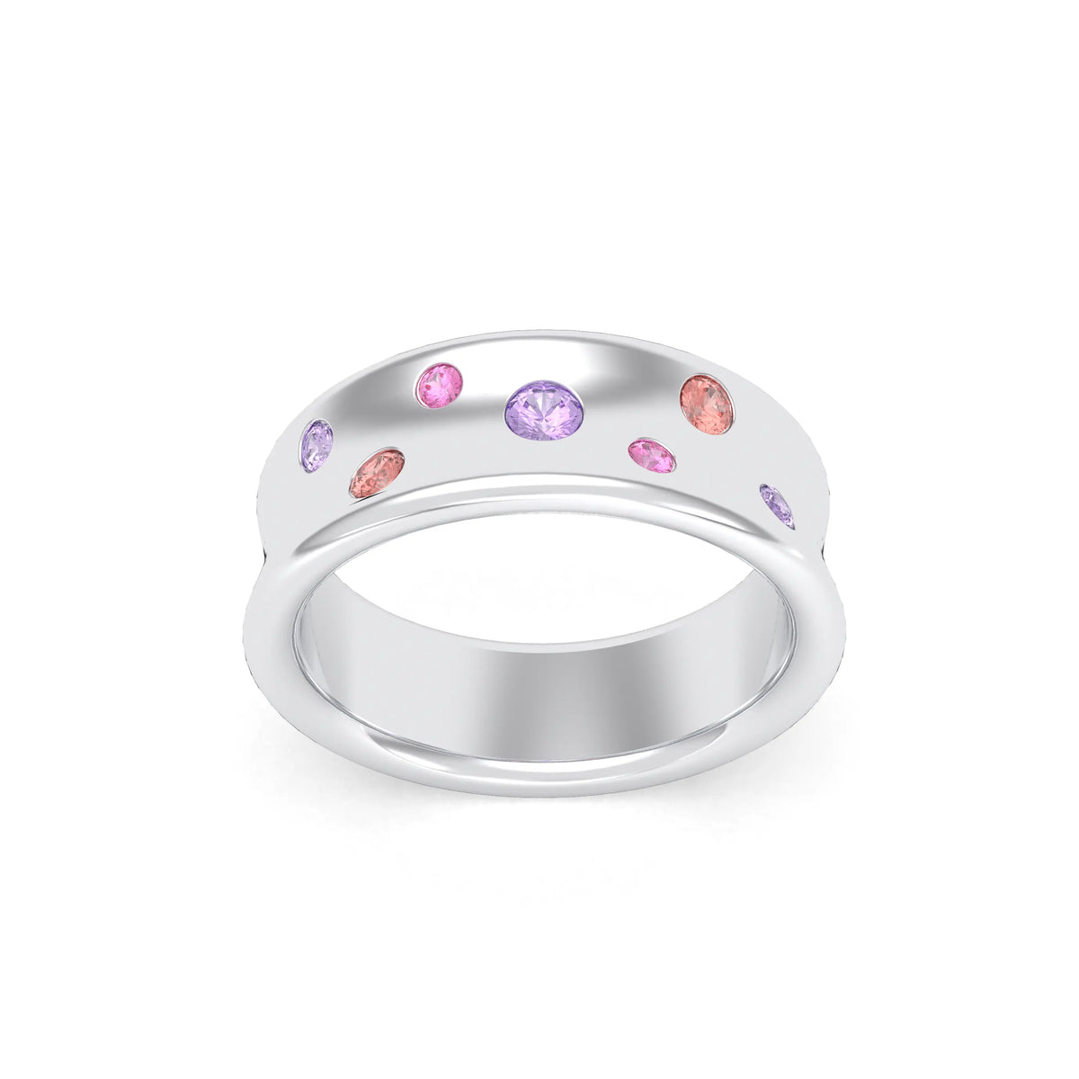 Bague Sabrina Incurvée en argent 950, saphirs, rubis et pierres fines
