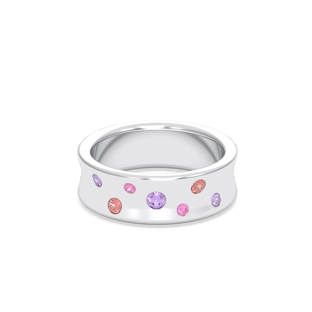 Bague Sabrina Incurvée en argent 950, saphirs, rubis et pierres fines