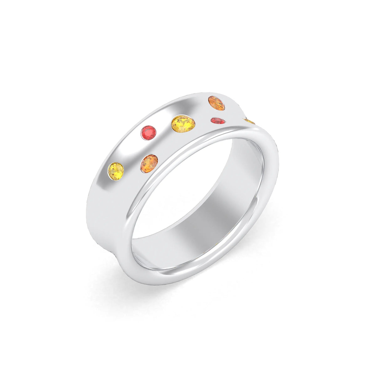 Bague Sabrina Incurvée en argent 950, saphirs, rubis et pierres fines Citrine