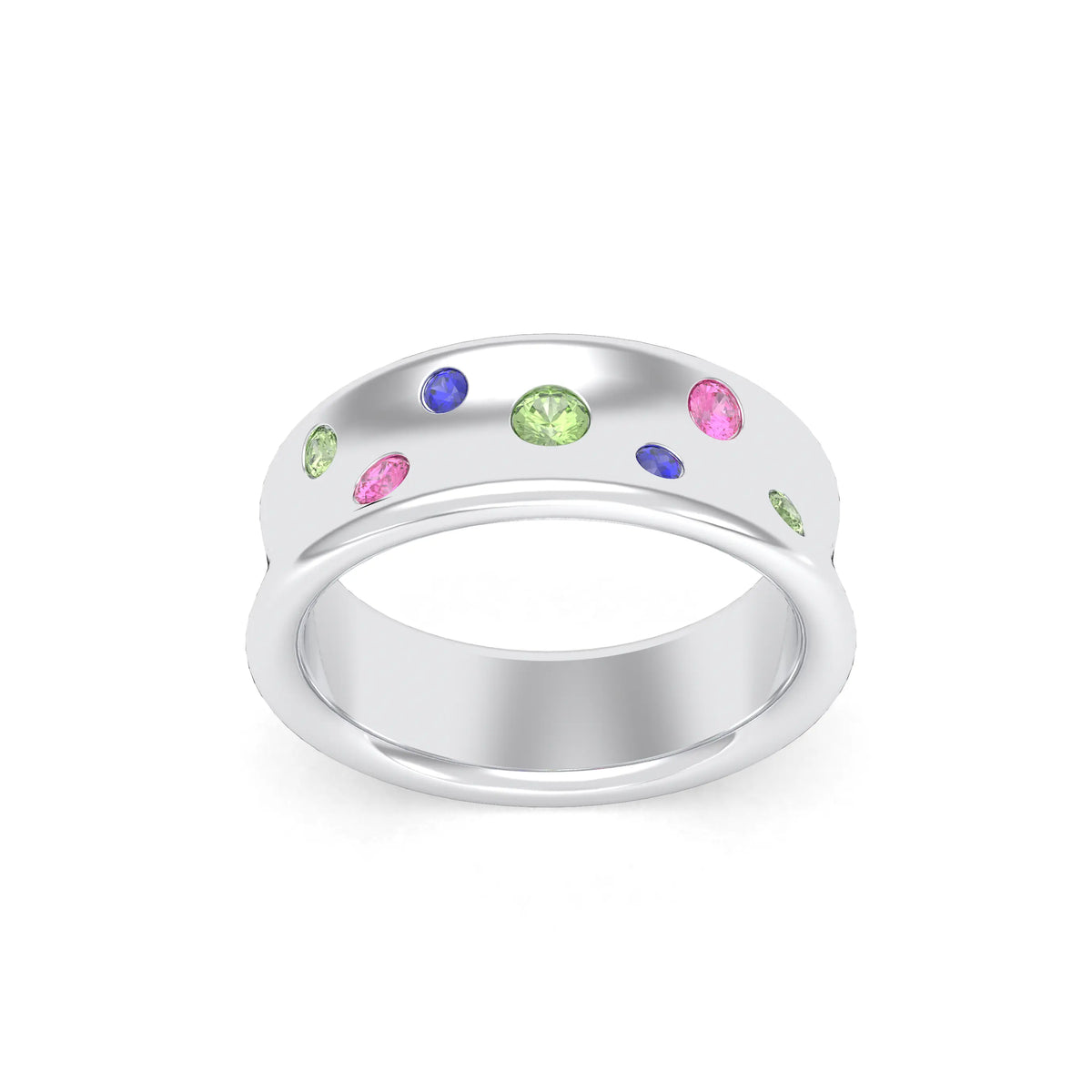 Bague Sabrina Incurvée en argent 950, saphirs, rubis et pierres fines