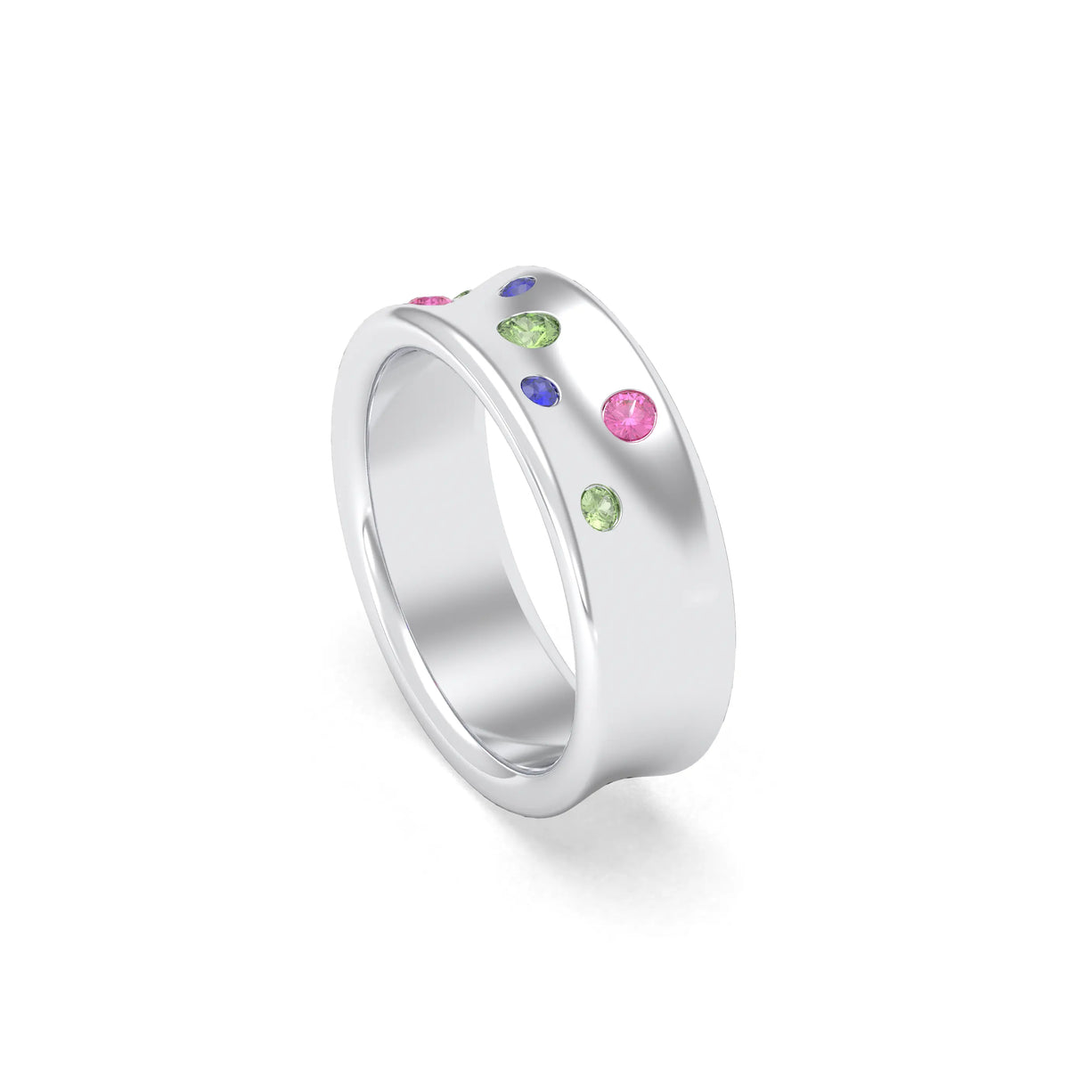 Bague Sabrina Incurvée en argent 950, saphirs, rubis et pierres fines