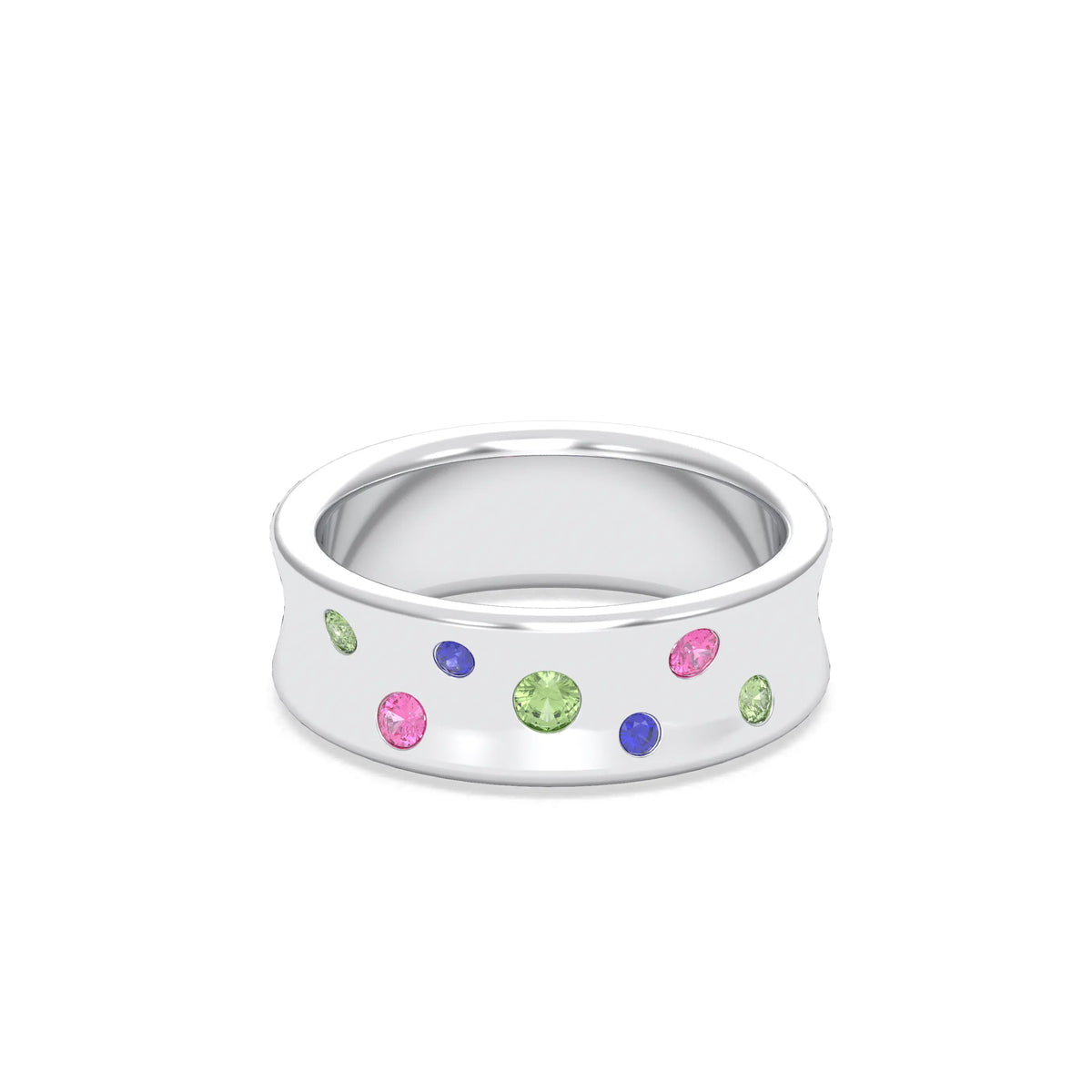 Bague Sabrina Incurvée en argent 950, saphirs, rubis et pierres fines