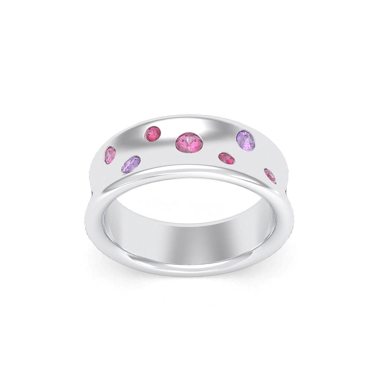 Bague Sabrina Incurvée en argent 950, saphirs, rubis et pierres fines