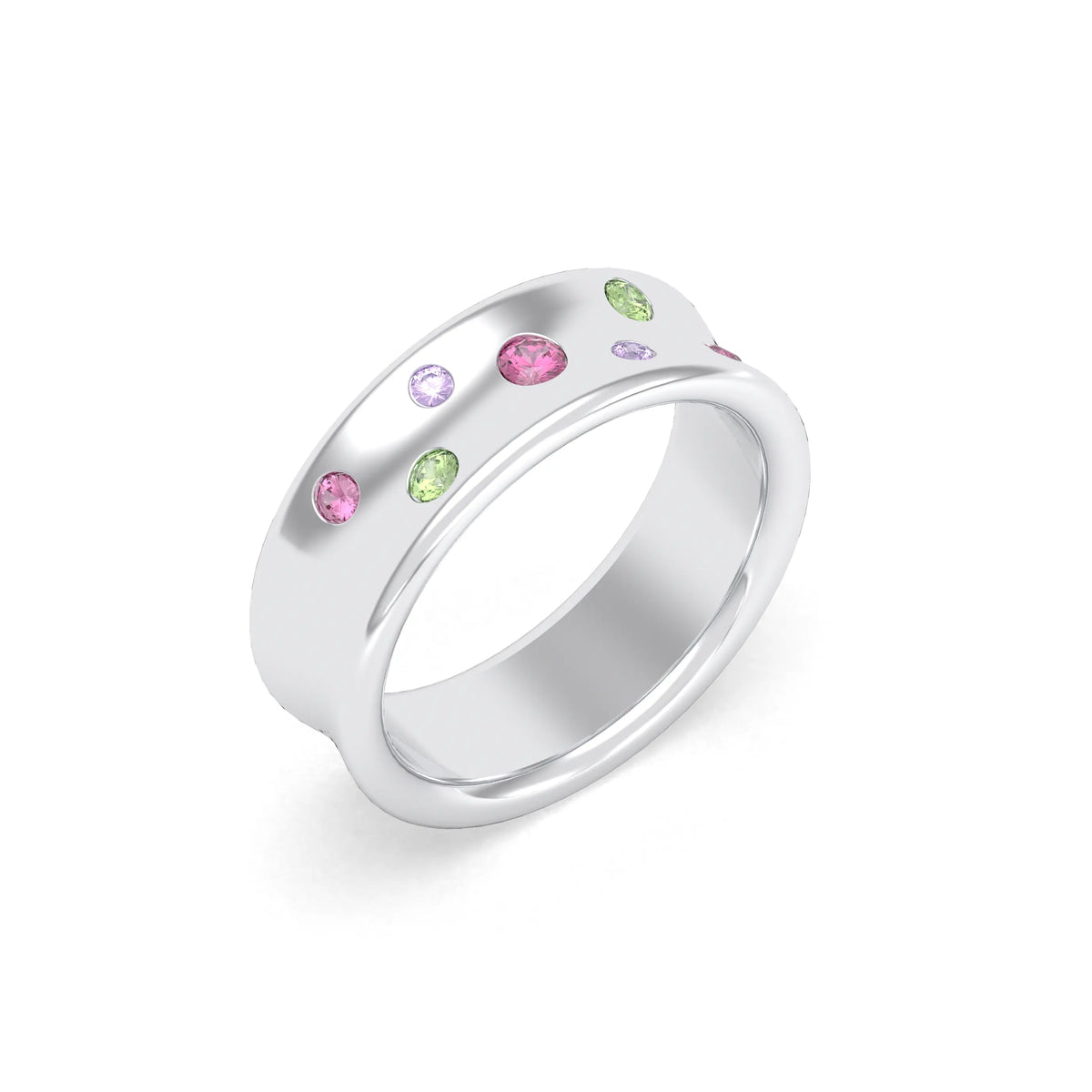 Bague Sabrina Incurvée en argent 950, sept pierres fines en dégradé Grenat Rhodolite