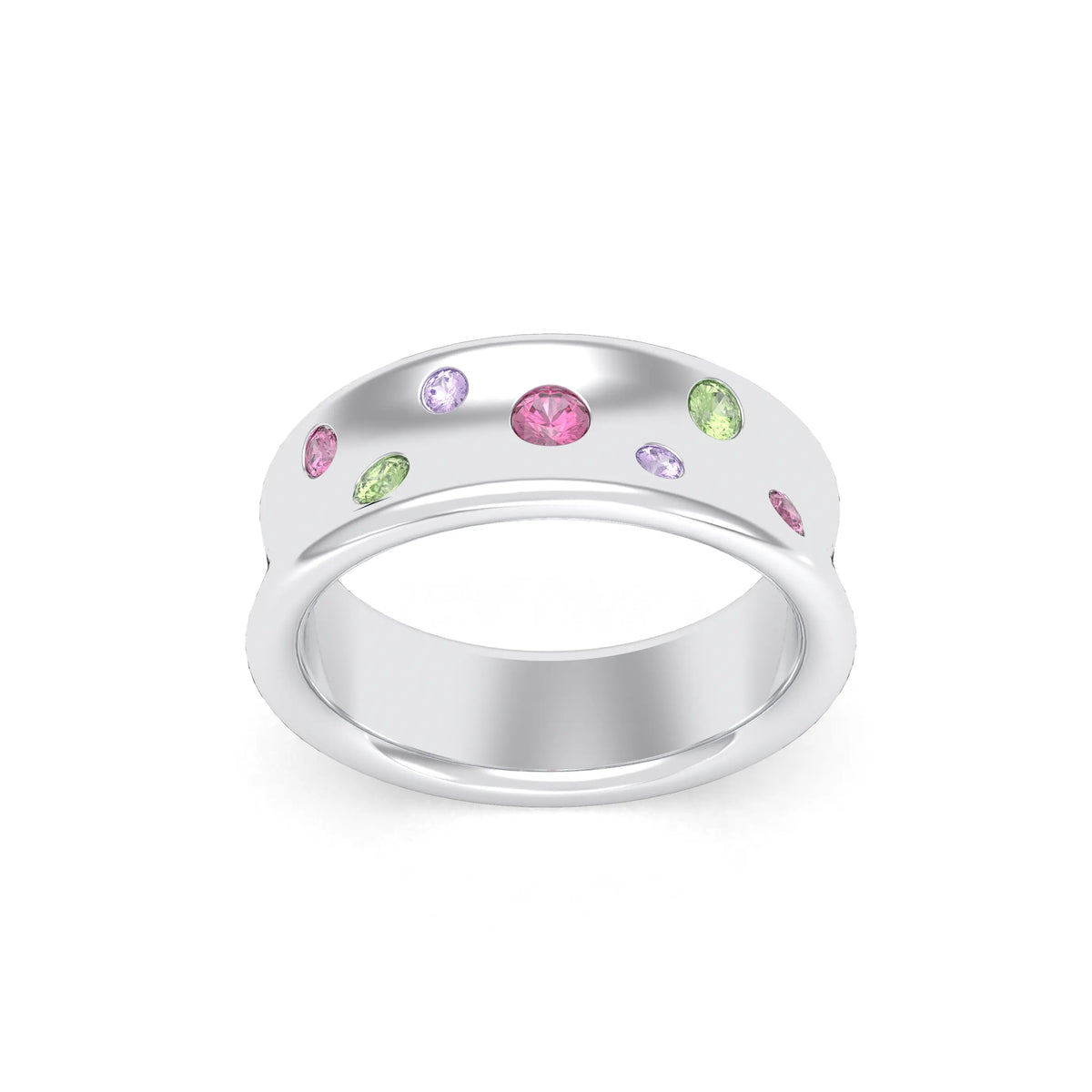 Bague Sabrina Incurvée en argent 950, sept pierres fines en dégradé