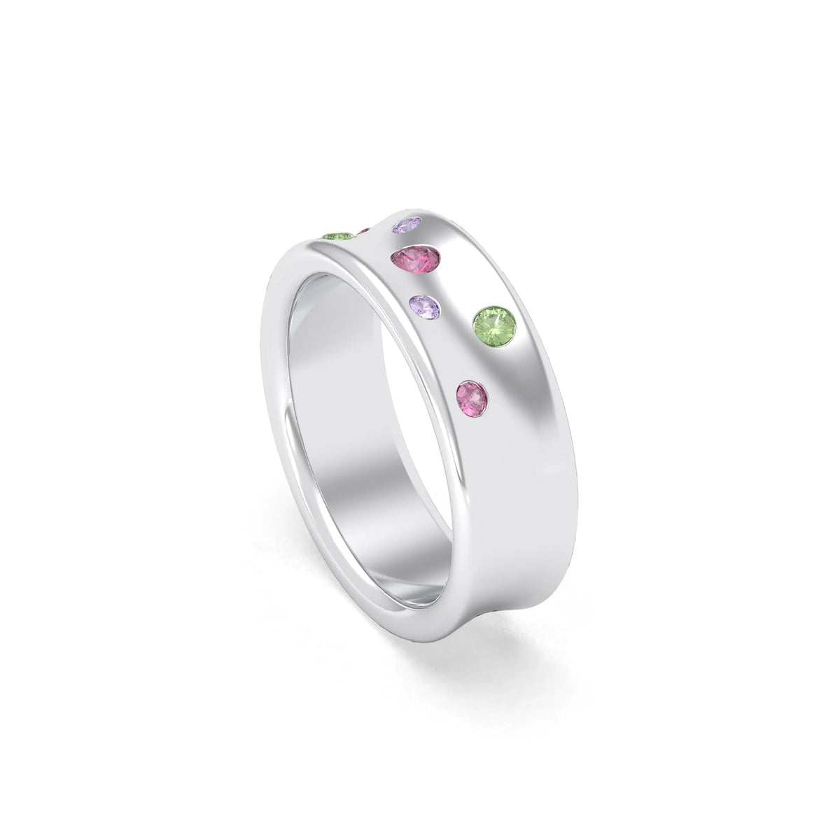 Bague Sabrina Incurvée en argent 950, sept pierres fines en dégradé