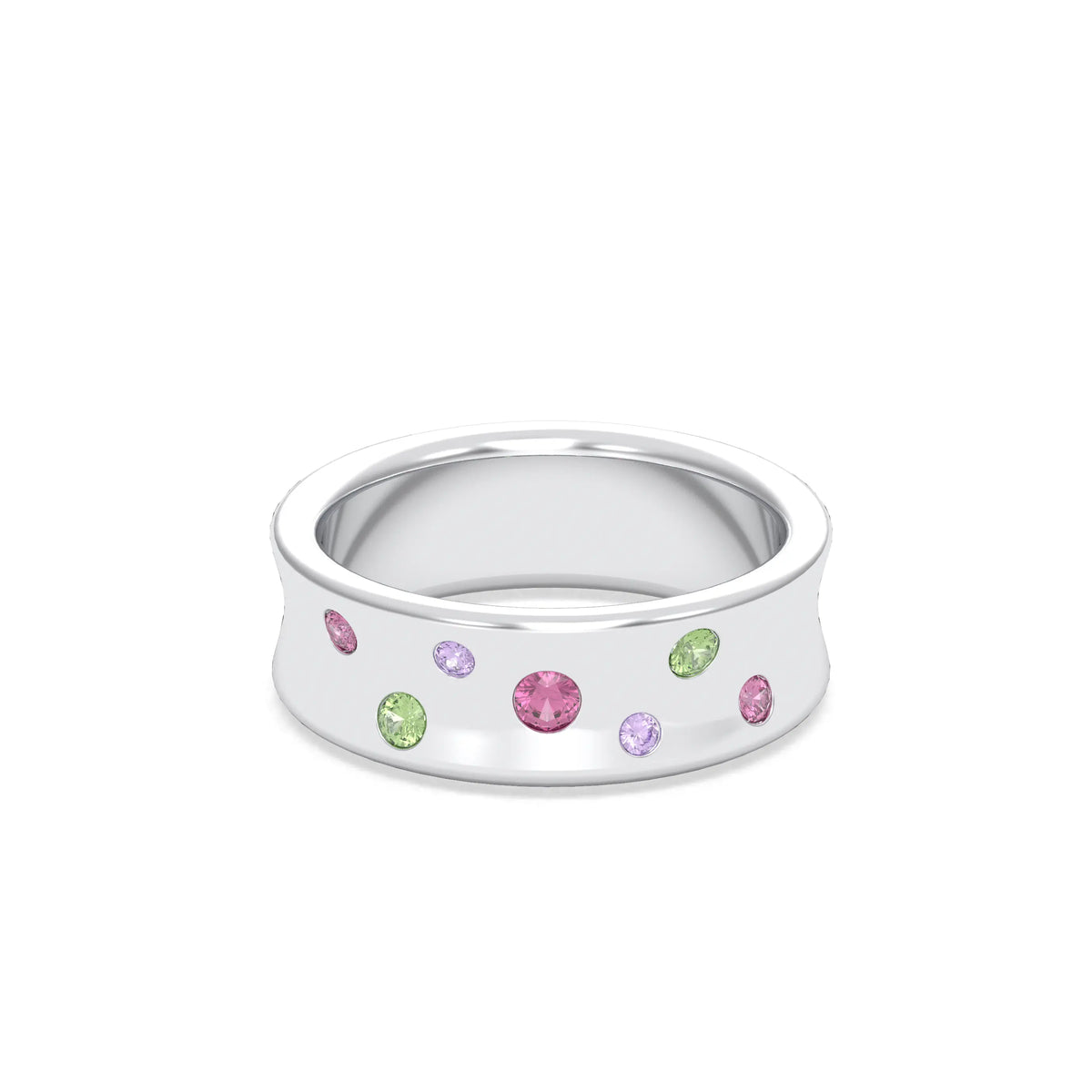 Bague Sabrina Incurvée en argent 950, sept pierres fines en dégradé