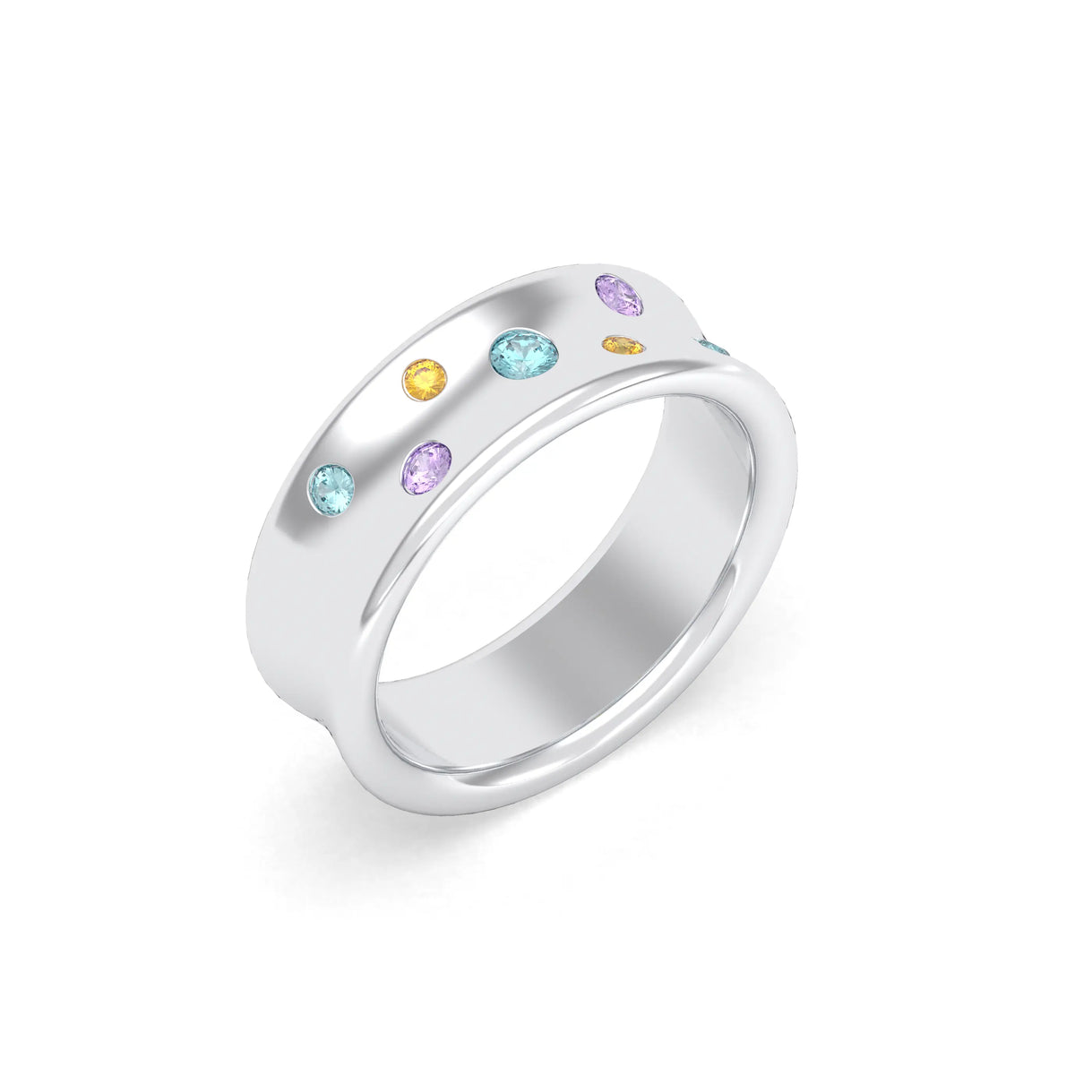 Bague Sabrina Incurvée en argent 950, sept pierres fines en dégradé Topaze