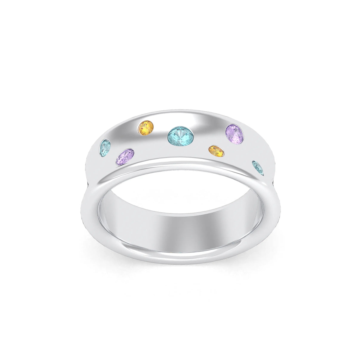 Bague Sabrina Incurvée en argent 950, sept pierres fines en dégradé