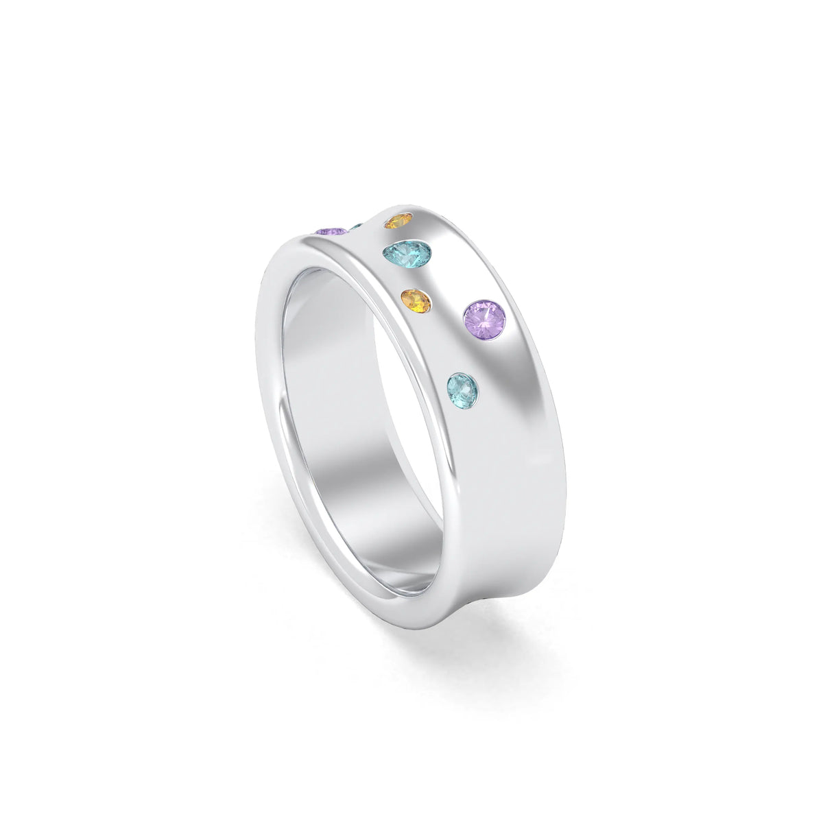 Bague Sabrina Incurvée en argent 950, sept pierres fines en dégradé