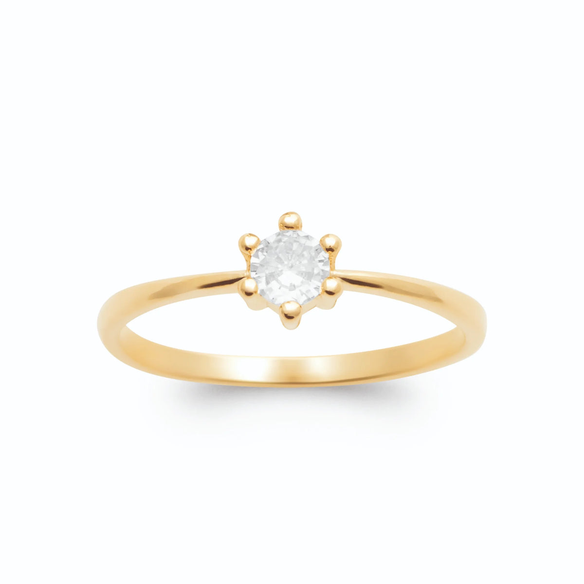 Bague solitaire fine zircon six griffes en plaqué or