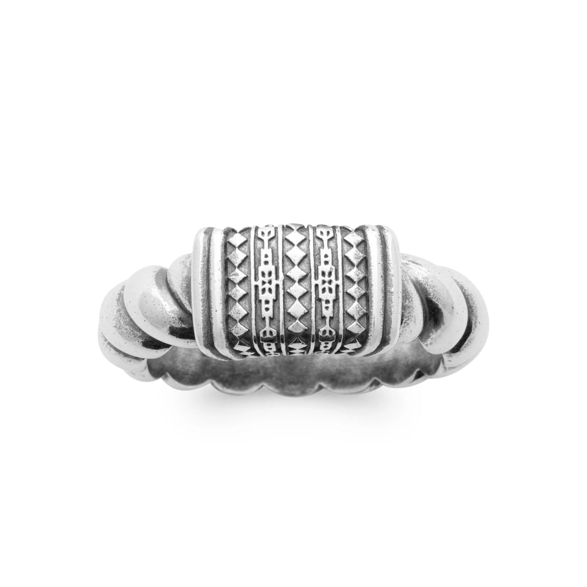 Bague torsadée à plateau gravé en argent 925 homme vu de profil