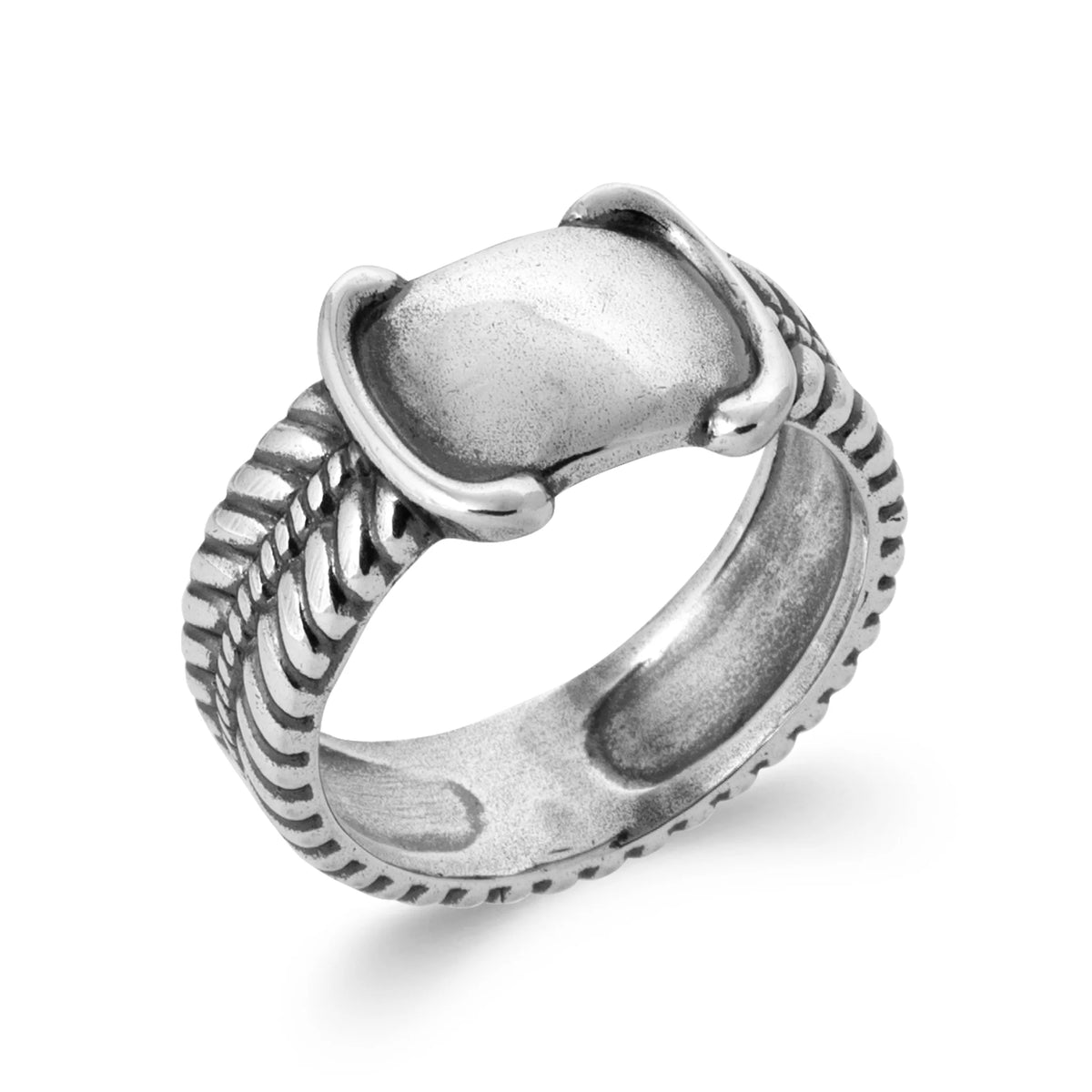 Bague torsadée à plateau ovale lisse en argent 925 homme