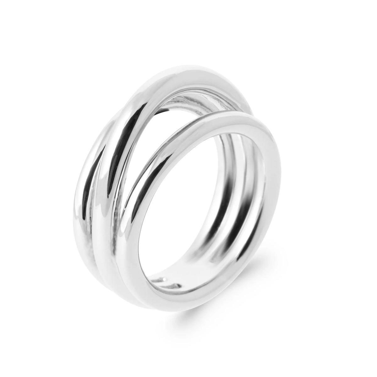 Bague trois anneaux croisés en argent rhodié