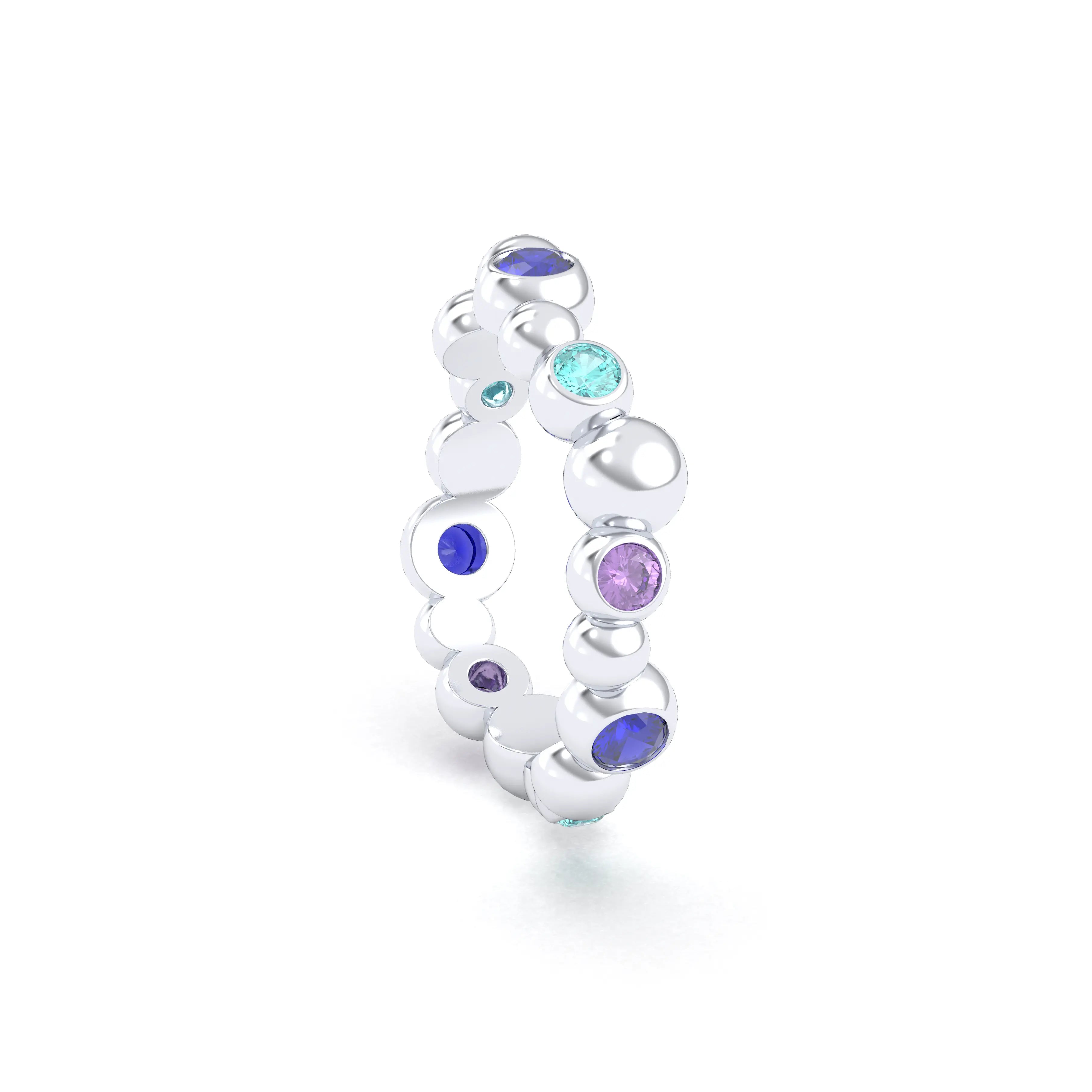 Bague Volga or blanc 18 carats avec pierres précieuses et fines personnalisables