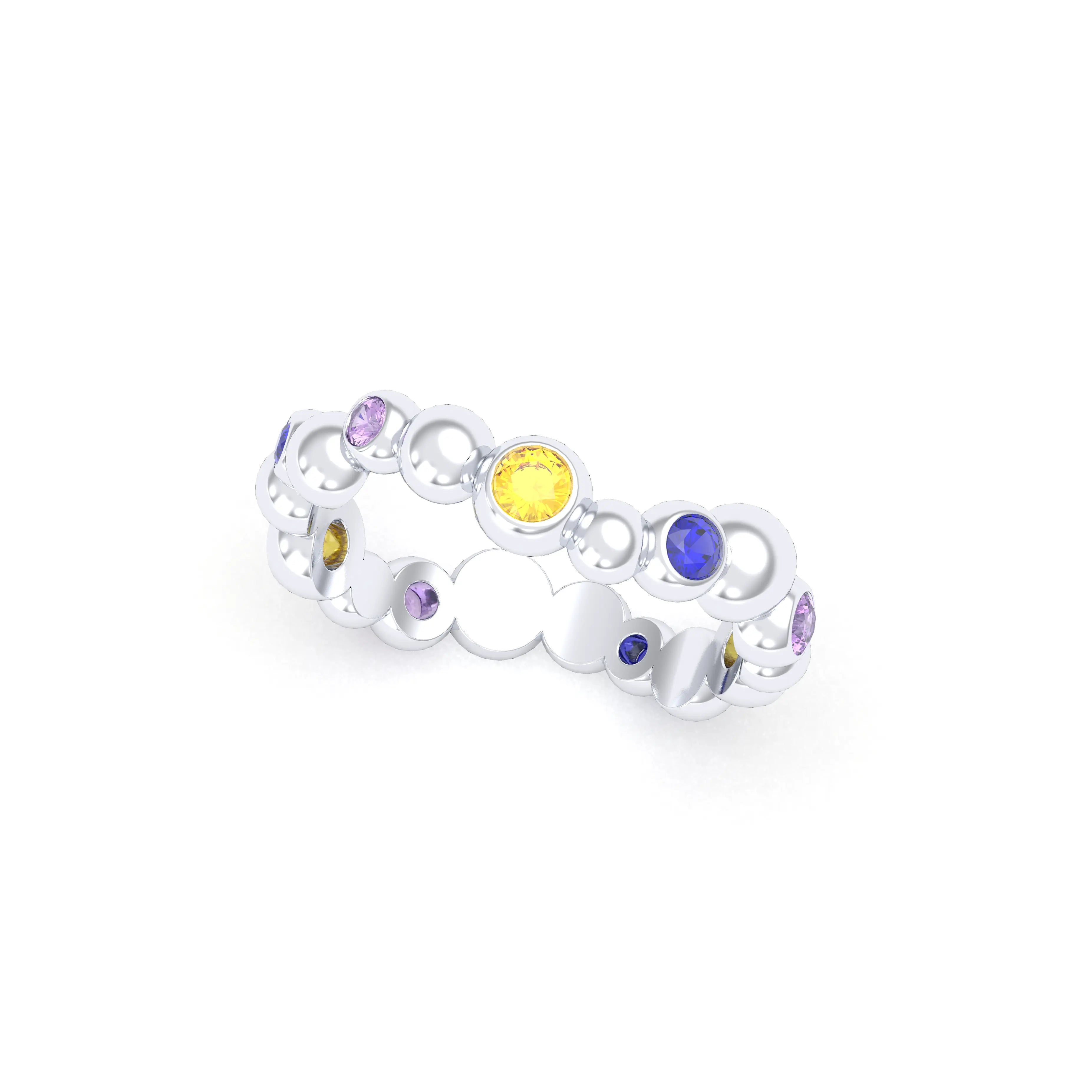 Bague Volga or blanc 18 carats avec pierres précieuses et fines personnalisables Saphirs jaunes - Saphirs violets - Saphirs bleus
