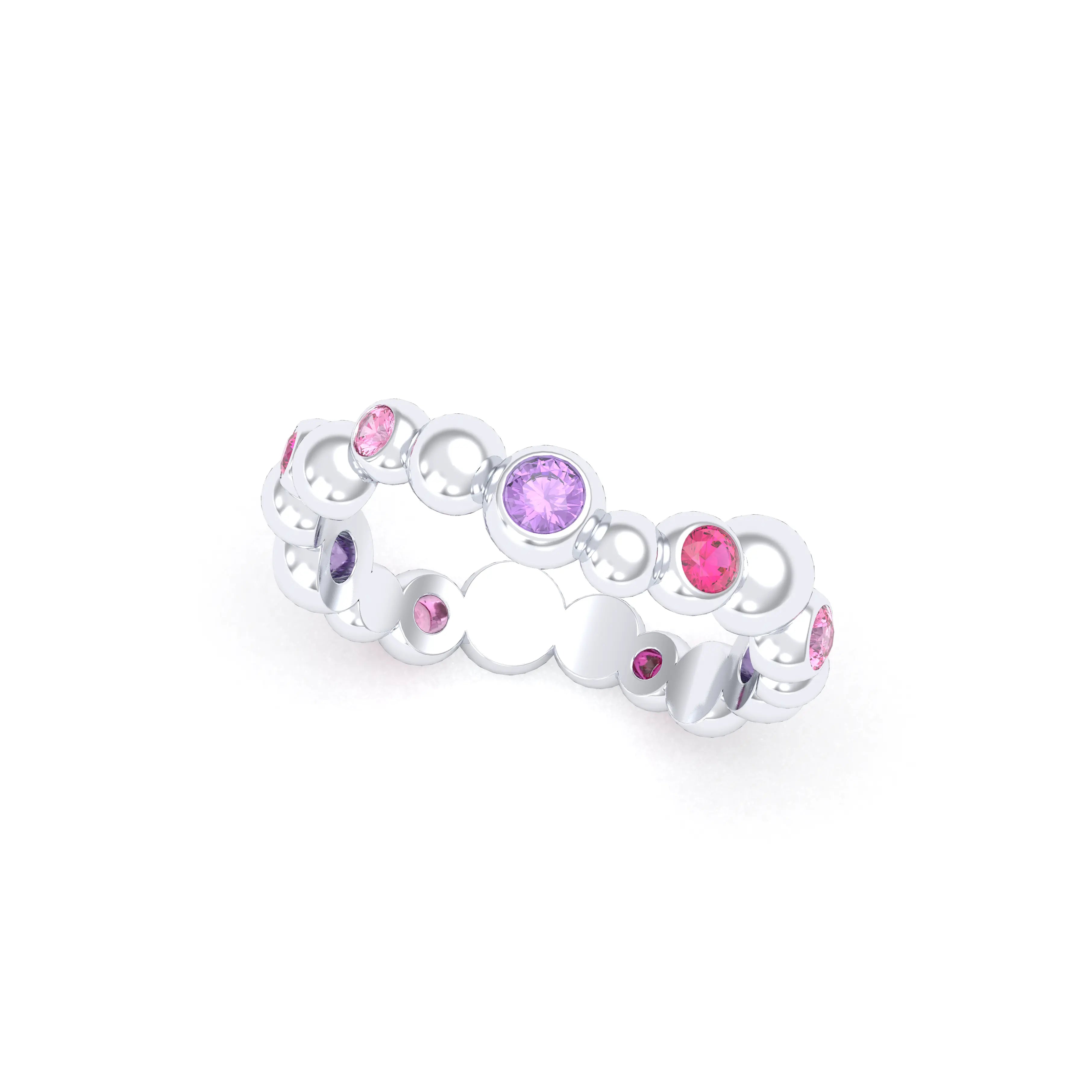 Bague Volga or blanc 18 carats avec pierres précieuses et fines personnalisables Rubis - Saphirs violets - Saphirs roses