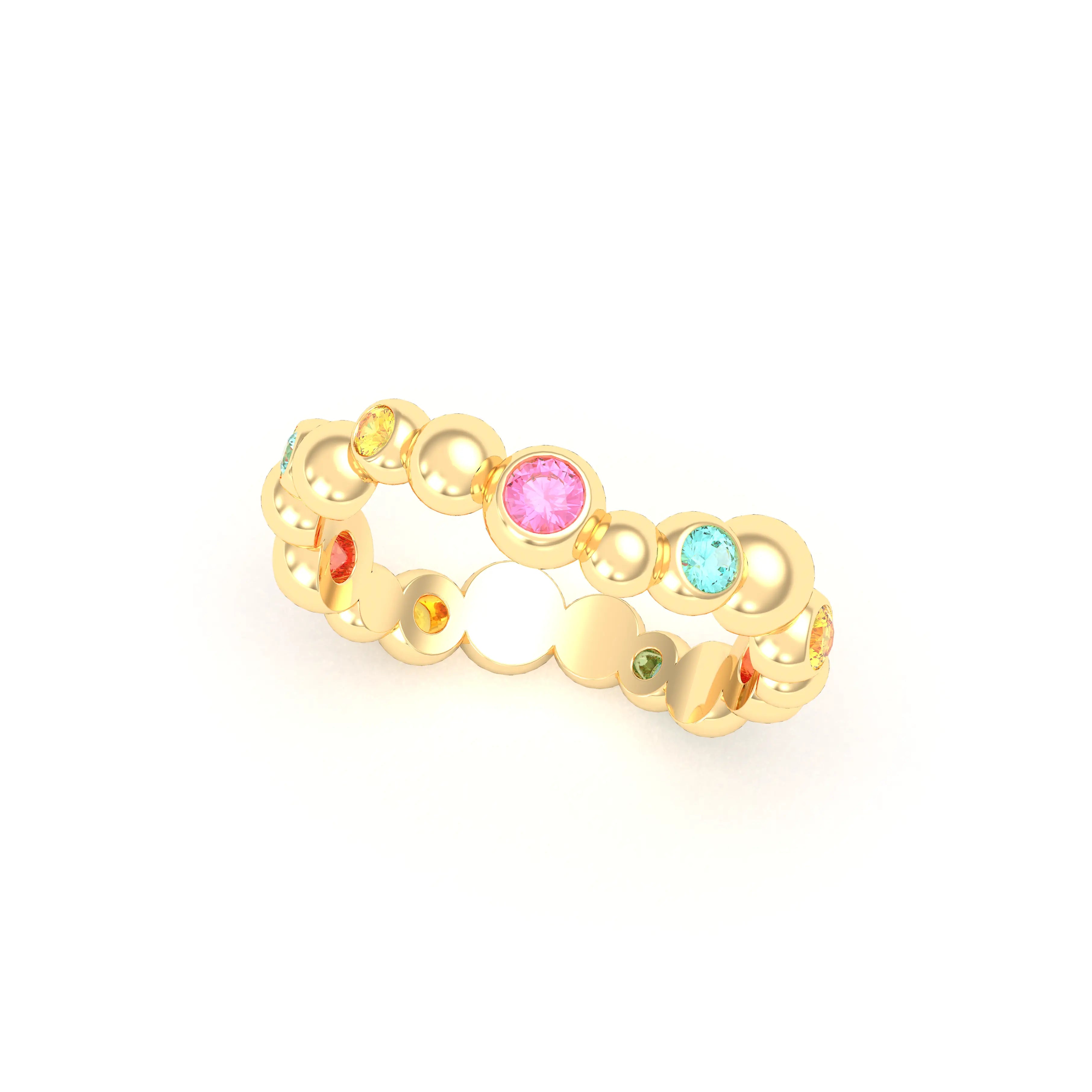 Bague Volga or jaune 18 carats avec pierres précieuses et fines personnalisables Tourmalines paraiba - Saphirs jaunes - Saphirs roses