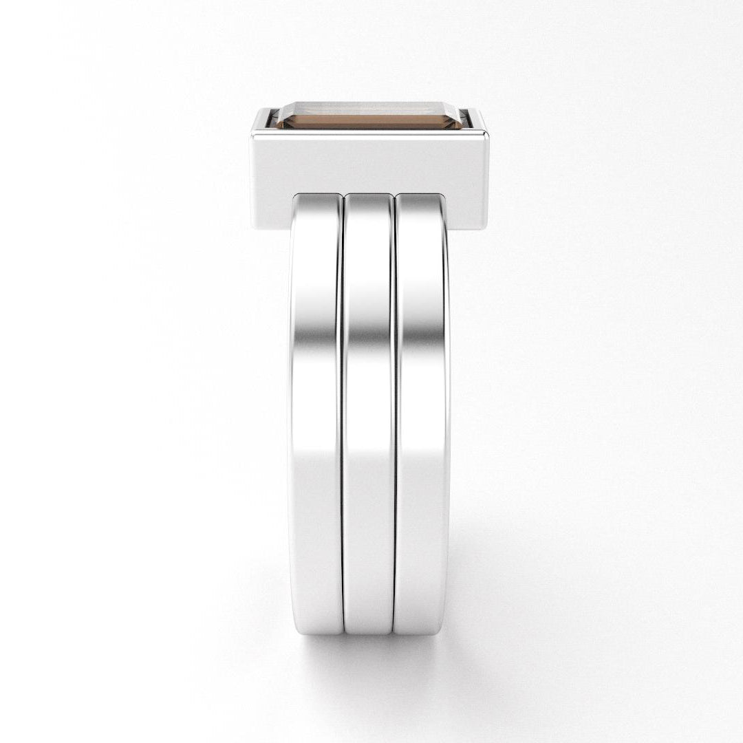 Bague Art Déco en argent 950 et Quartz fumé