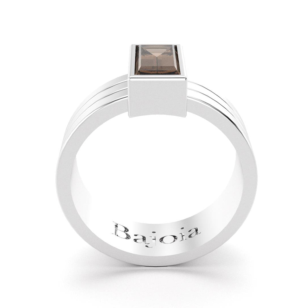 Bague Art Déco en argent 950 et Quartz fumé